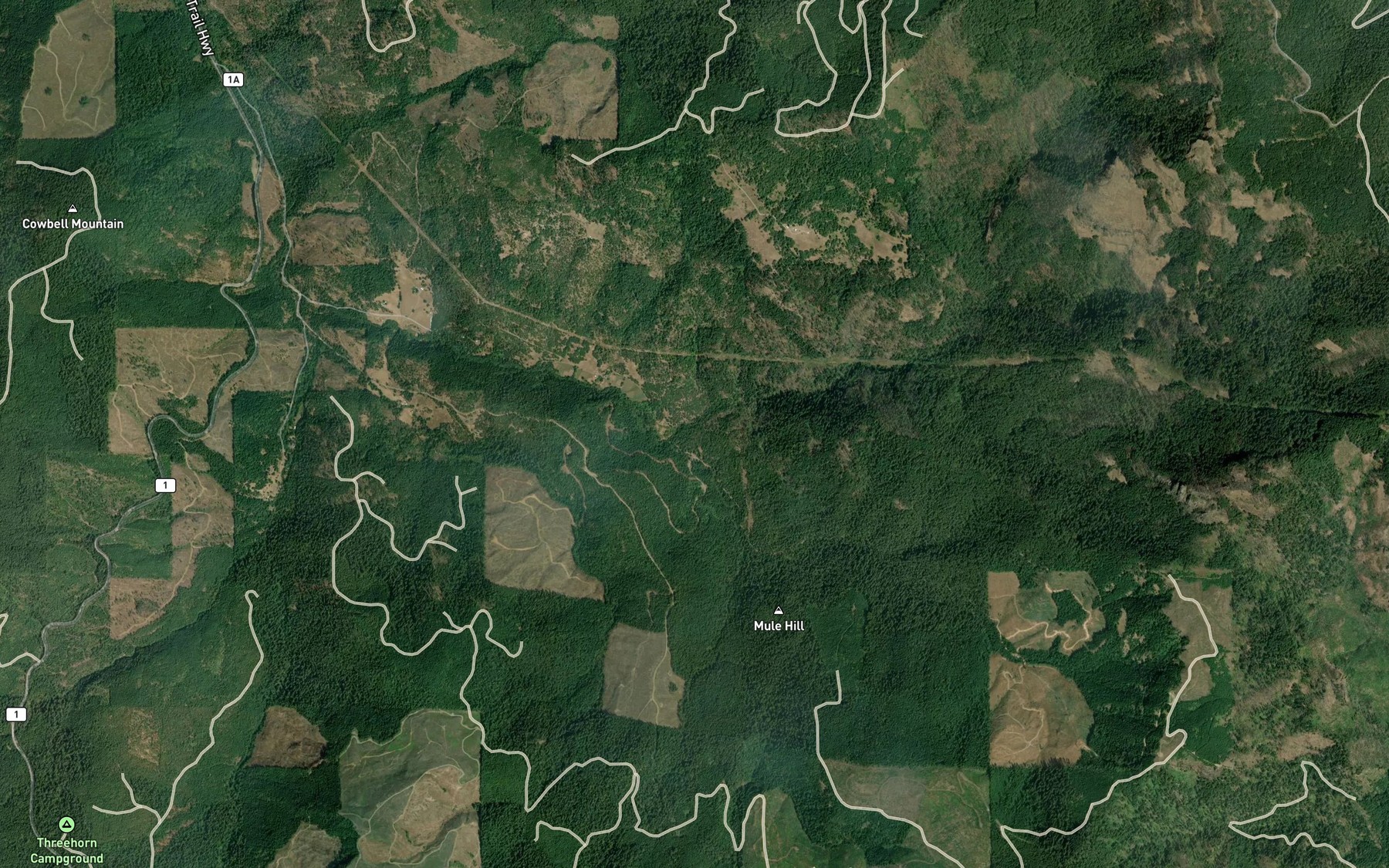 Satellite map of the Shed Creek