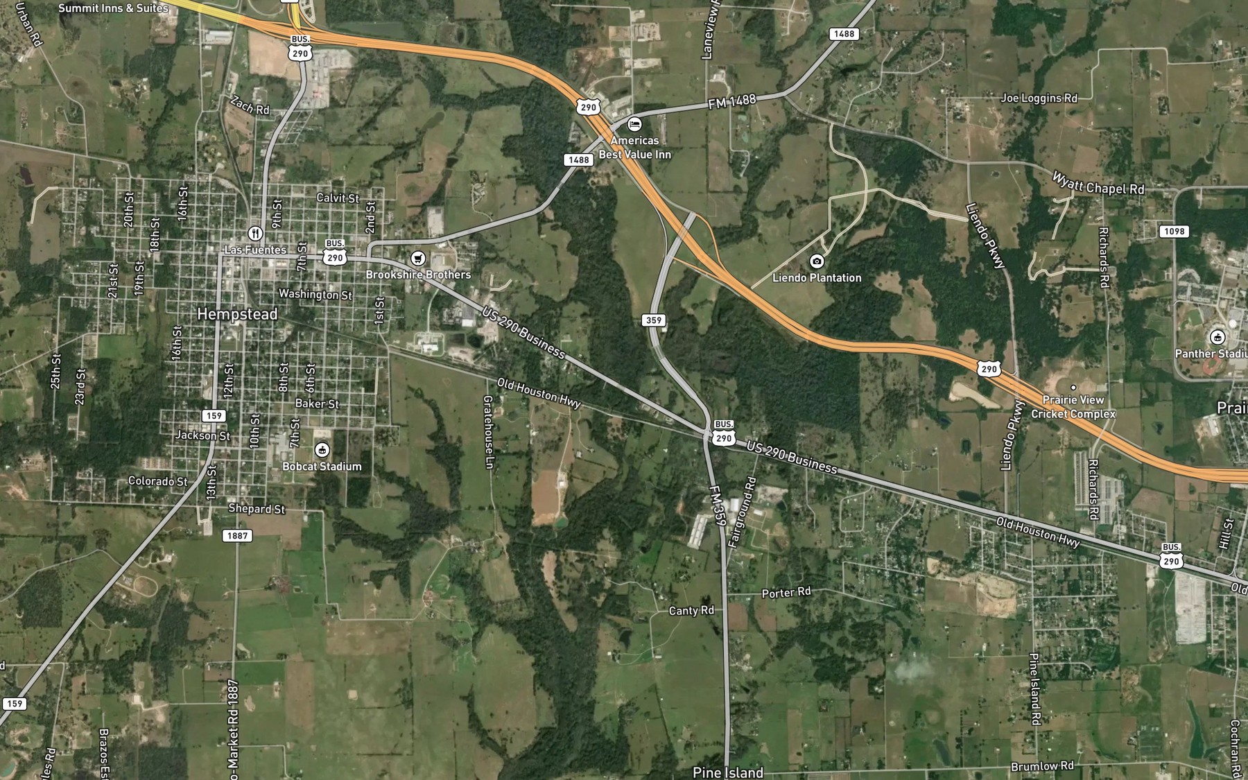Satellite map of the Ponds Creek