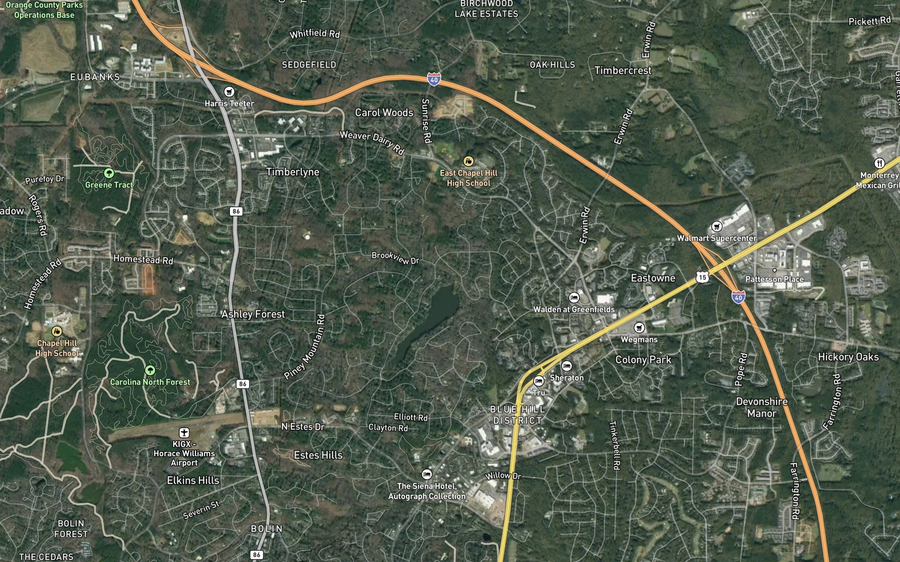 Satellite map of the Cedar Fork