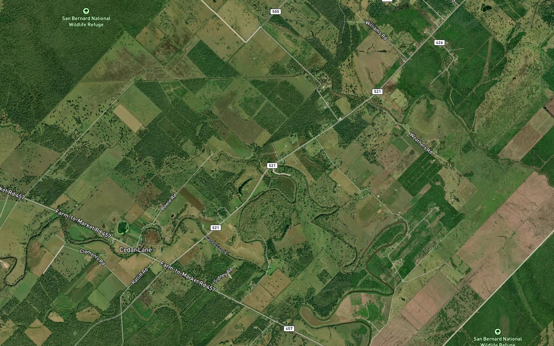 Satellite map of the Linnville Bayou