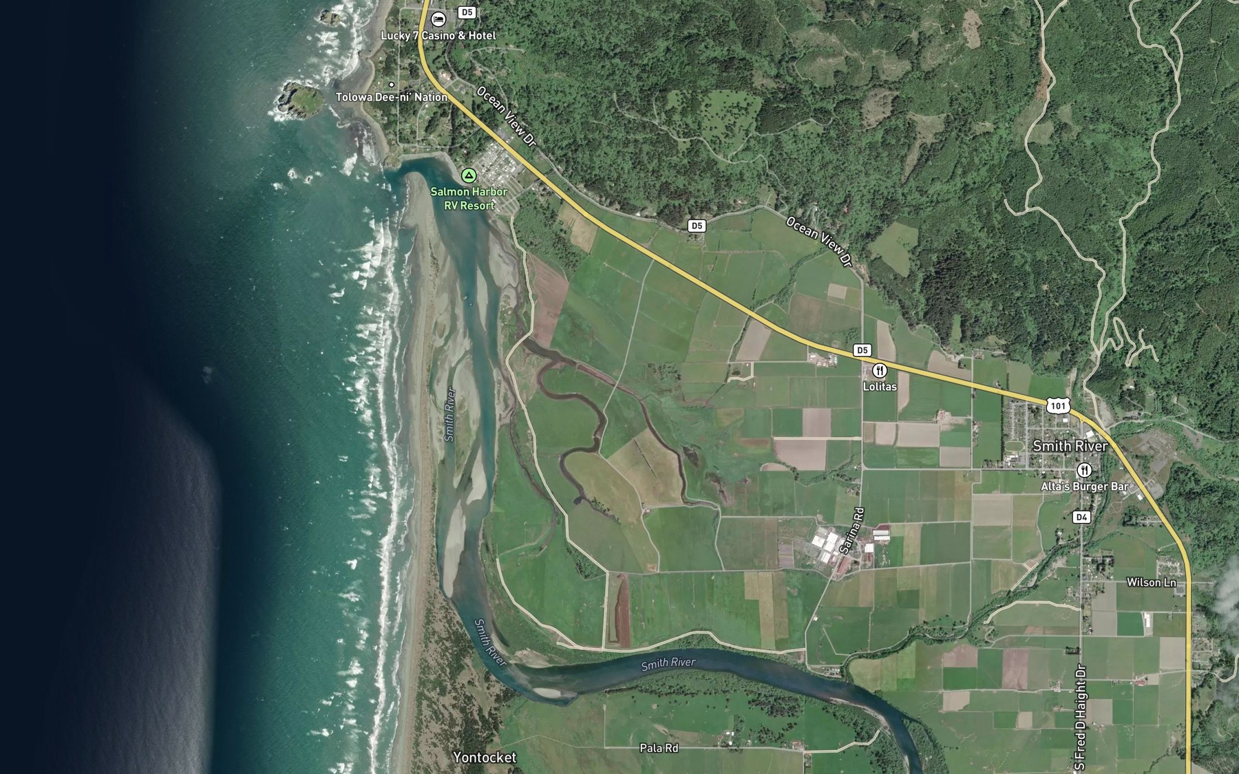 Satellite map of the Tillas Slough