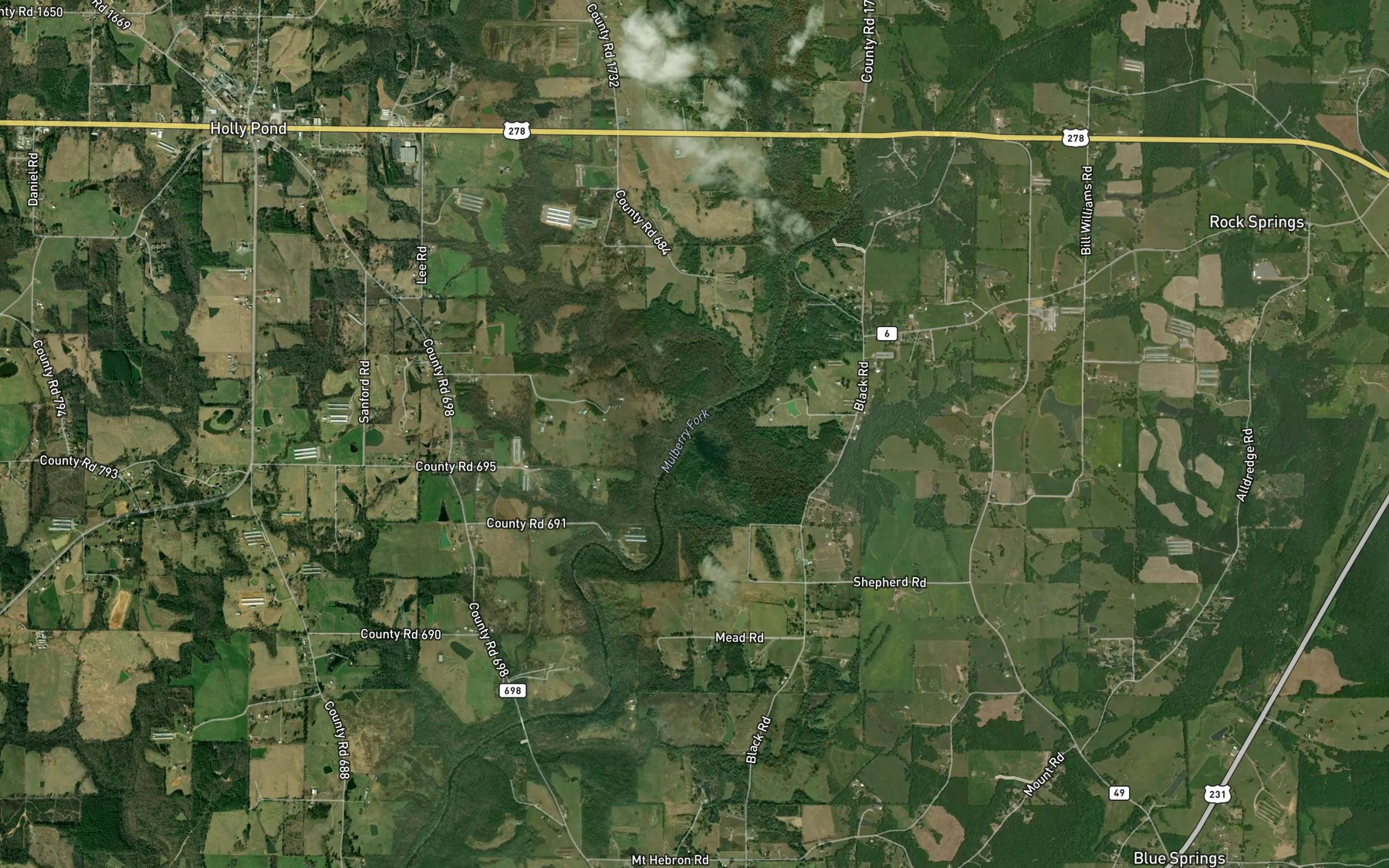 Satellite map of the Copeland Creek