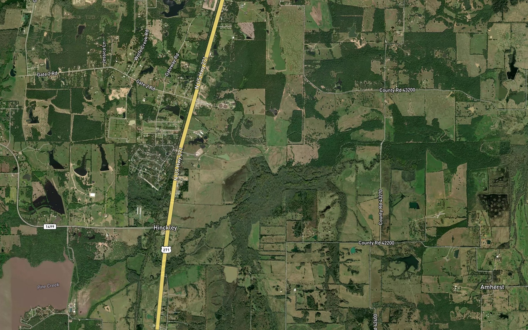 Satellite map of the Hicks Creek