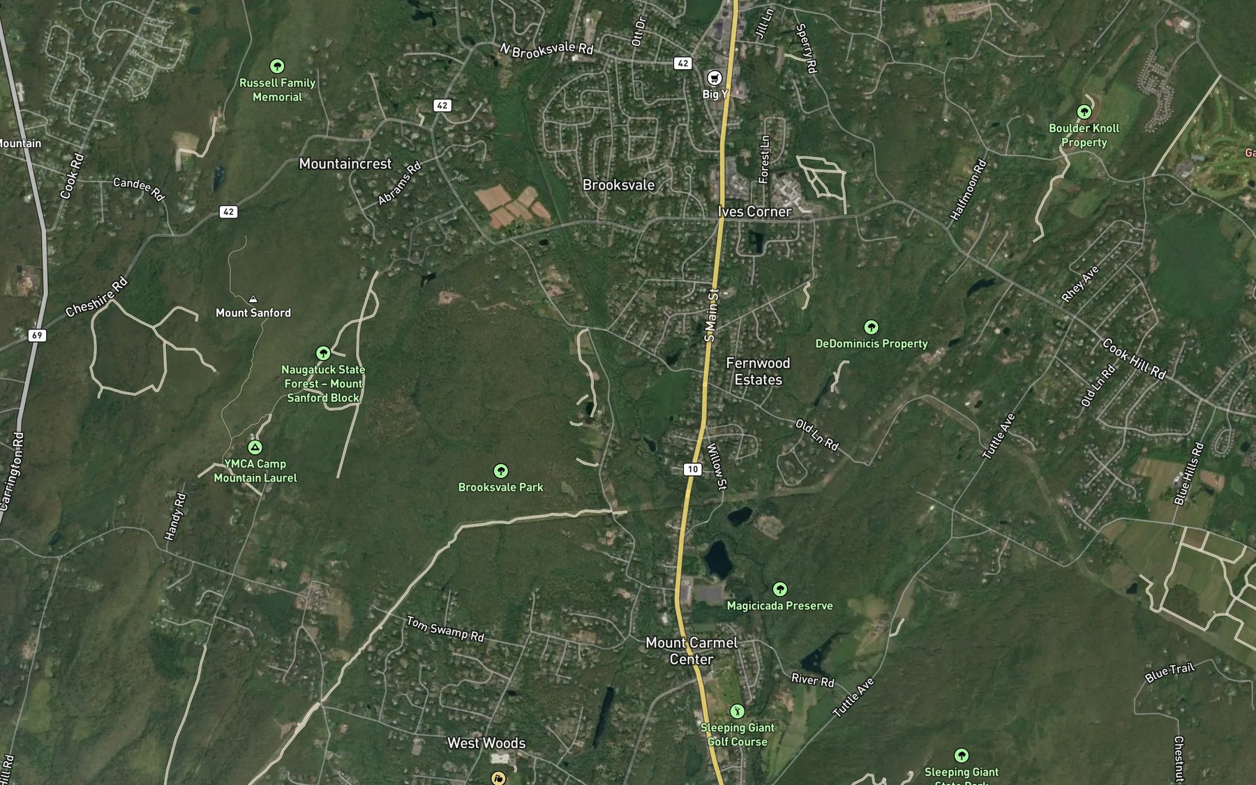 Satellite map of the Hickory Brook