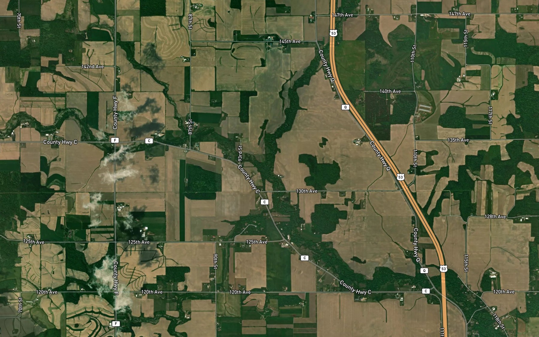 Satellite map of the Hay Creek