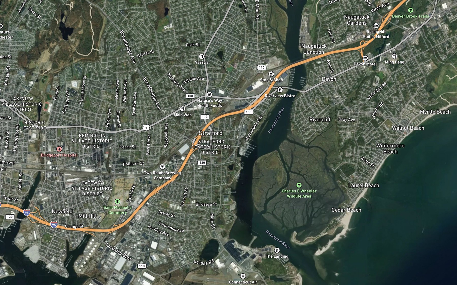 Satellite map of the Brewsters Pond