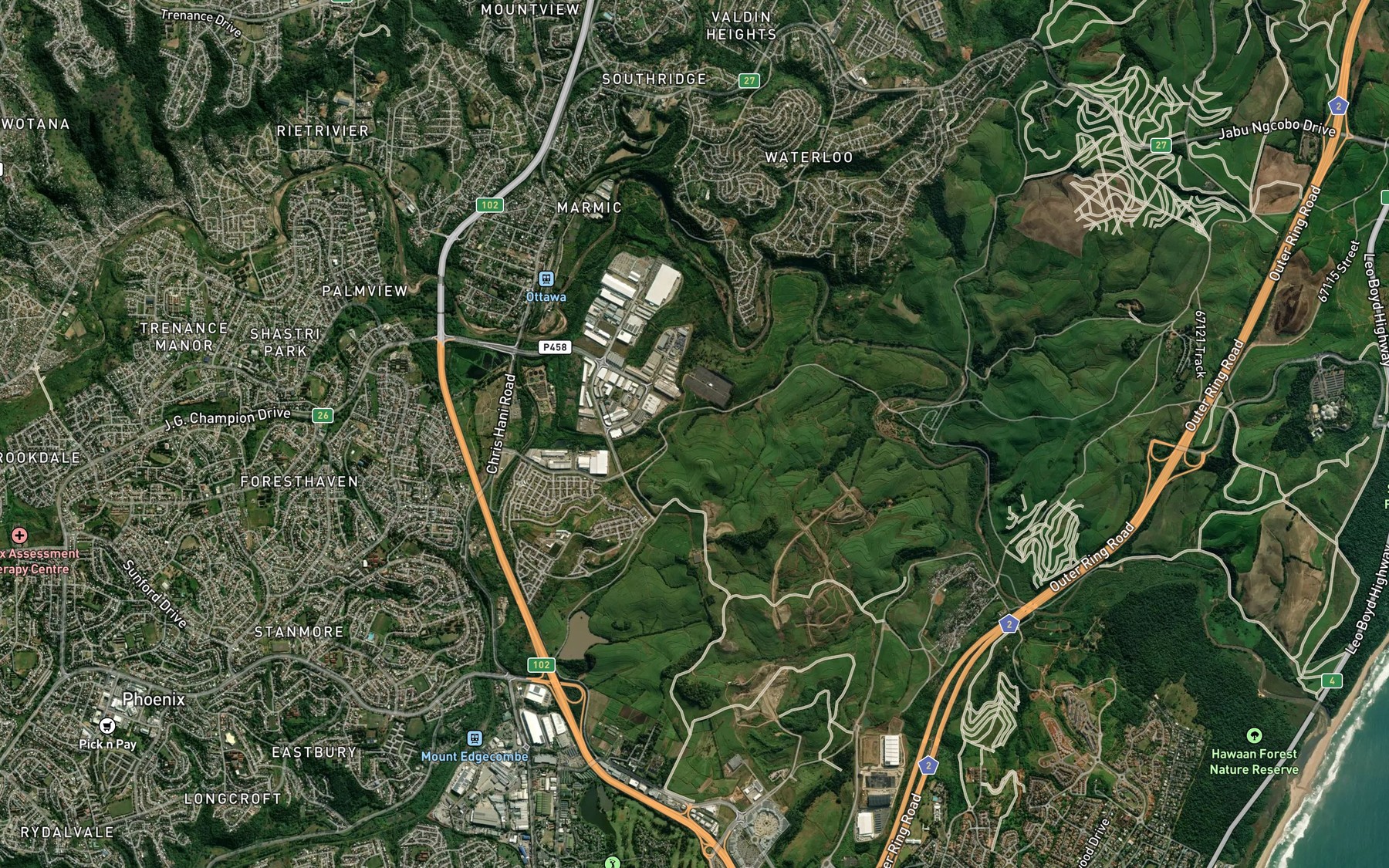 Satellite map of the Makanyi Reservoir