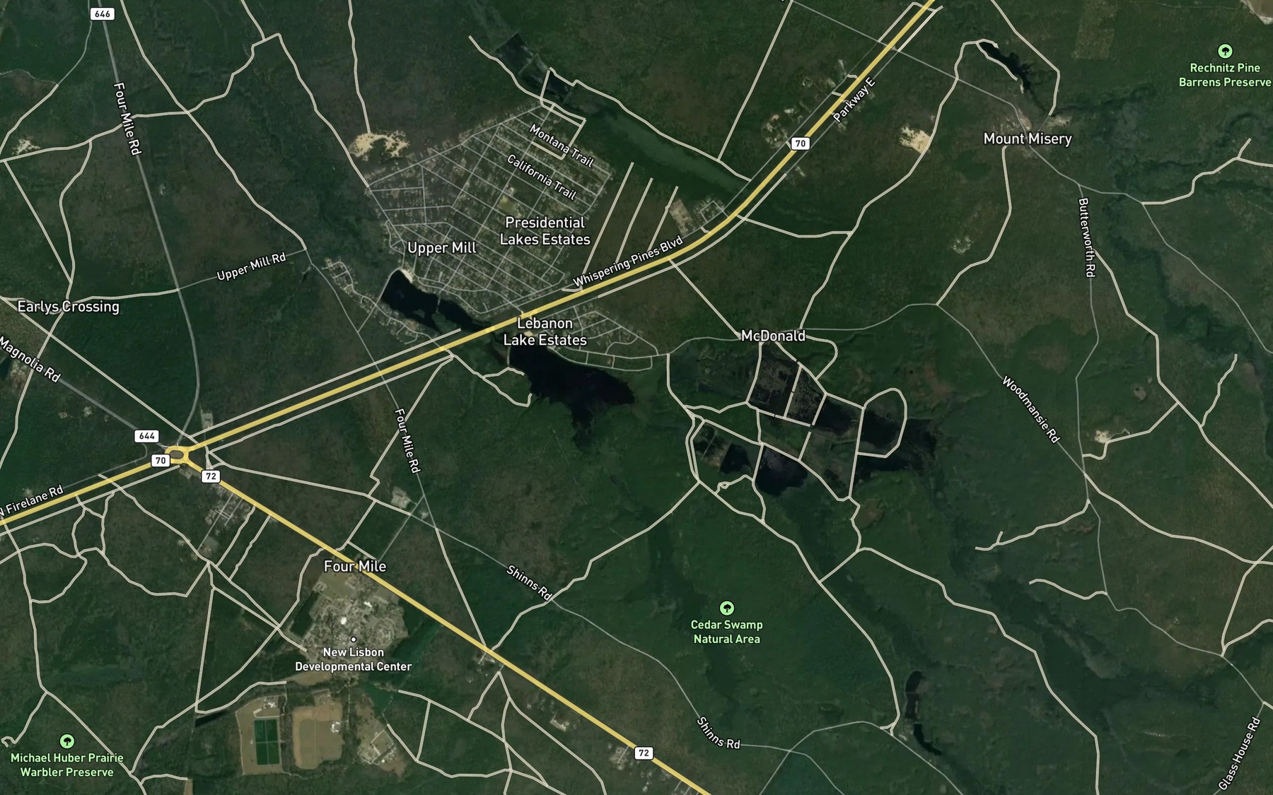 Satellite map of the McDonalds Branch