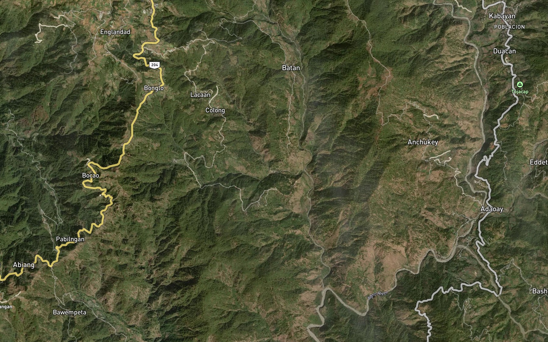 Satellite map of the Teking Creek