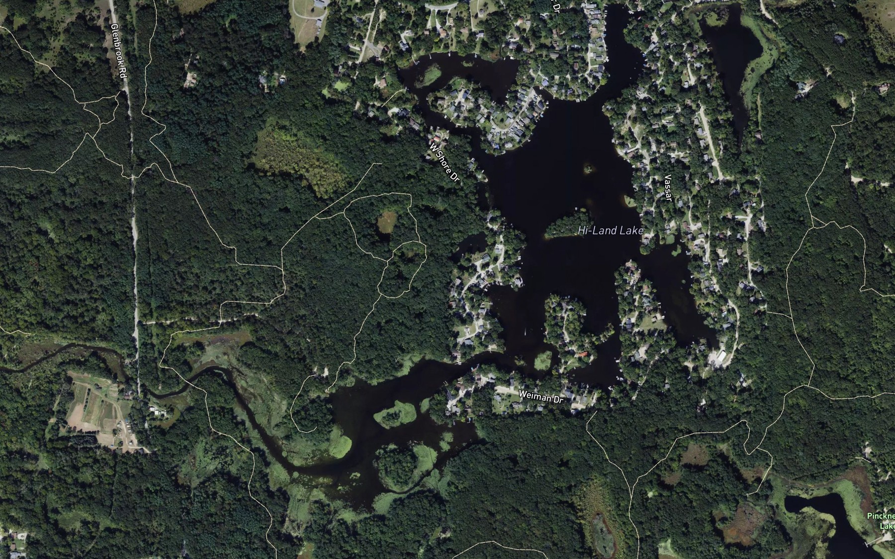 Satellite map of the Hi-Land Lake