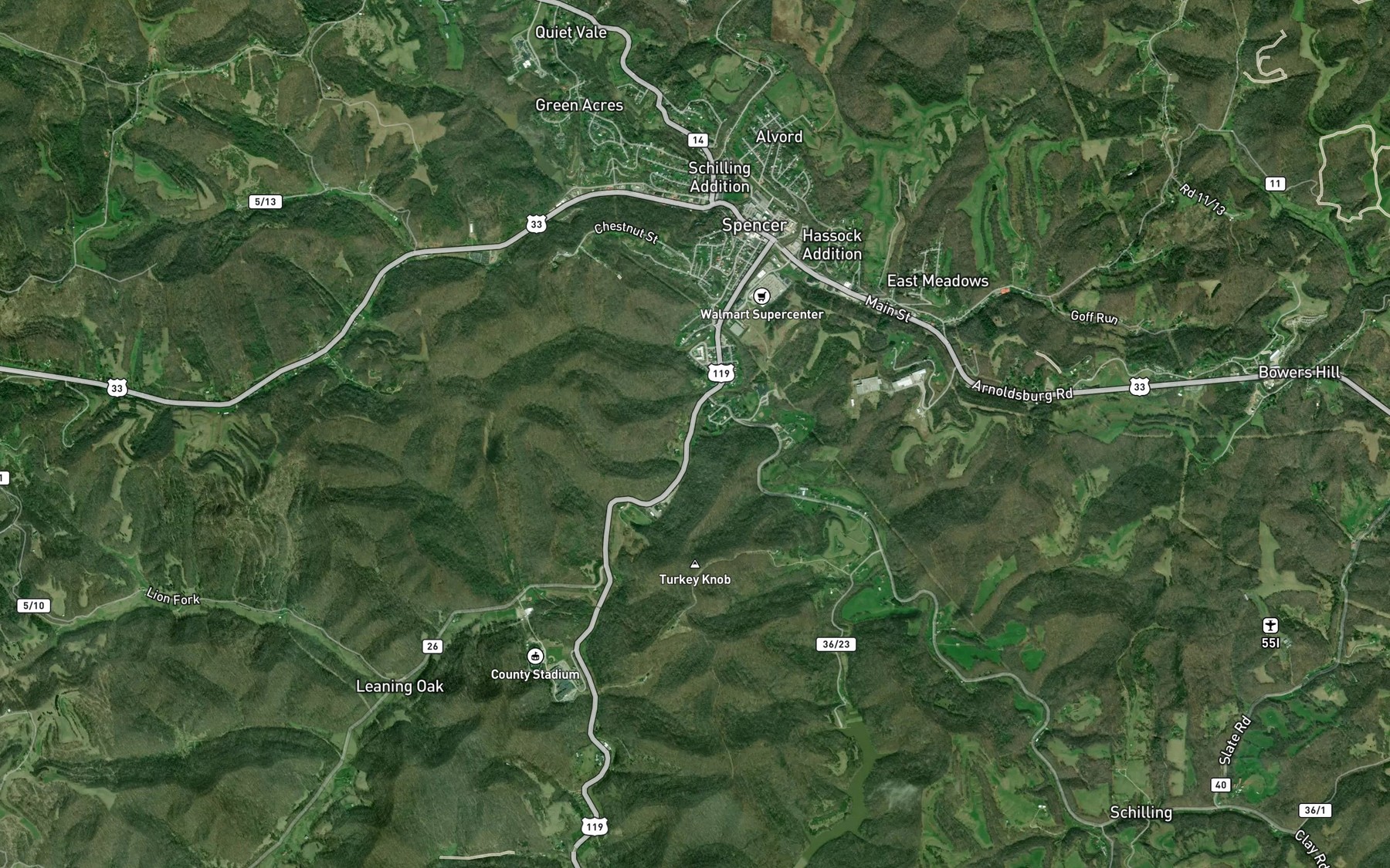 Satellite map of the Left Fork Spring Creek