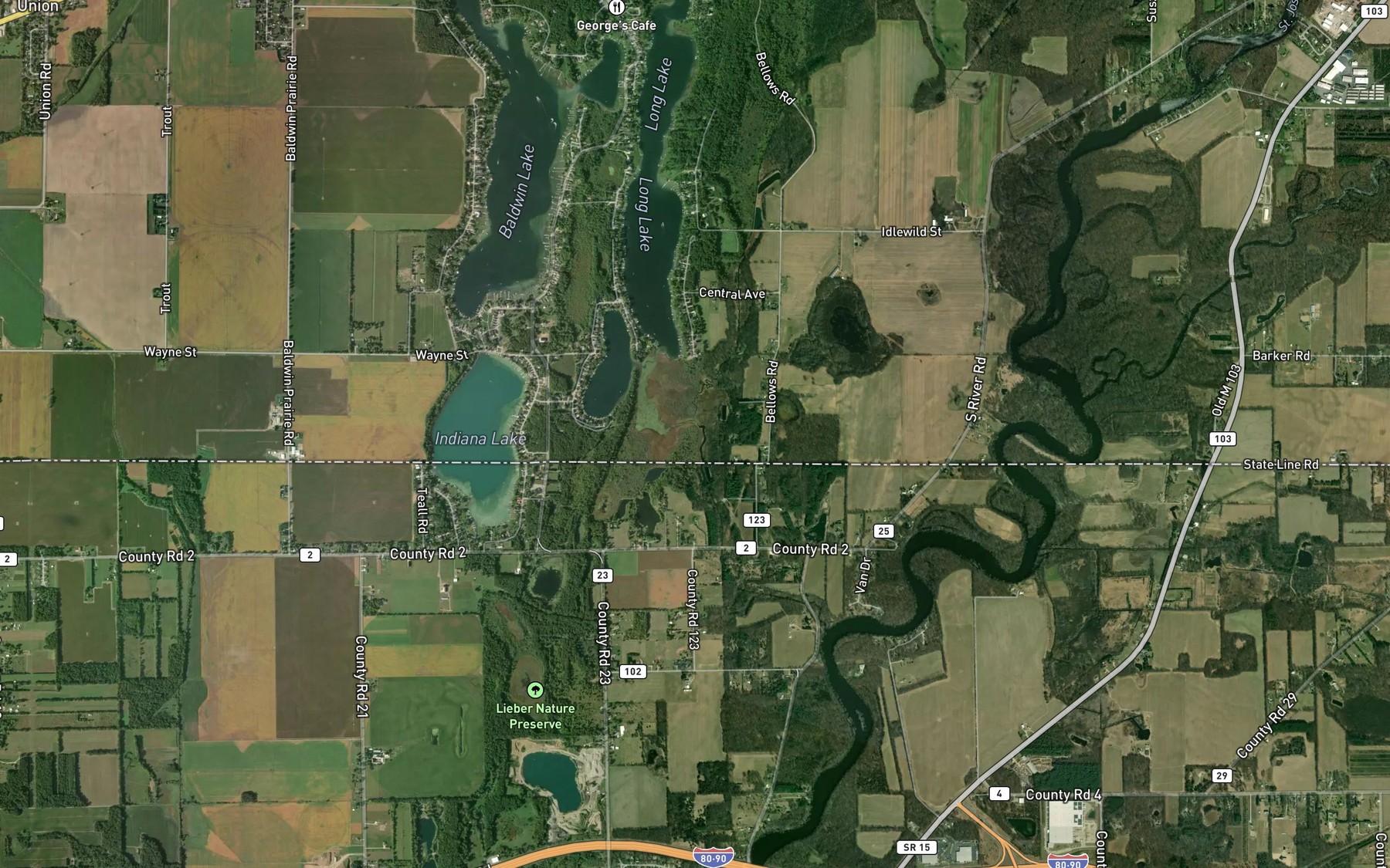 Satellite map of the Mud Creek