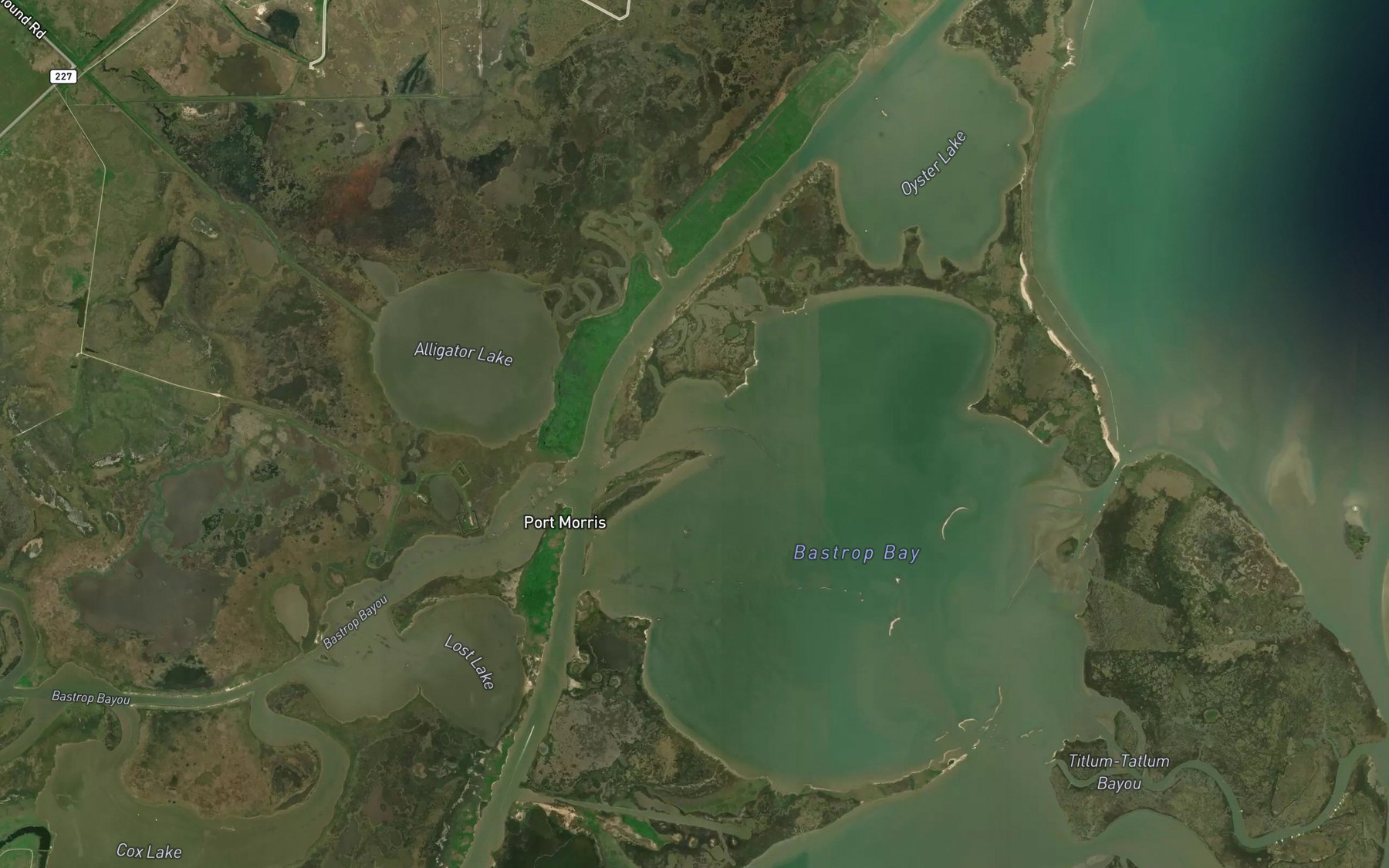 Satellite map of the Bastrop Bayou