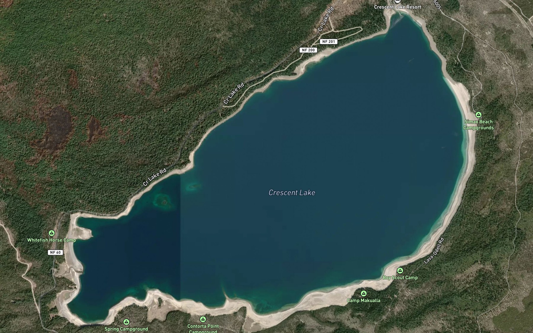 Satellite map of the Crescent Lake
