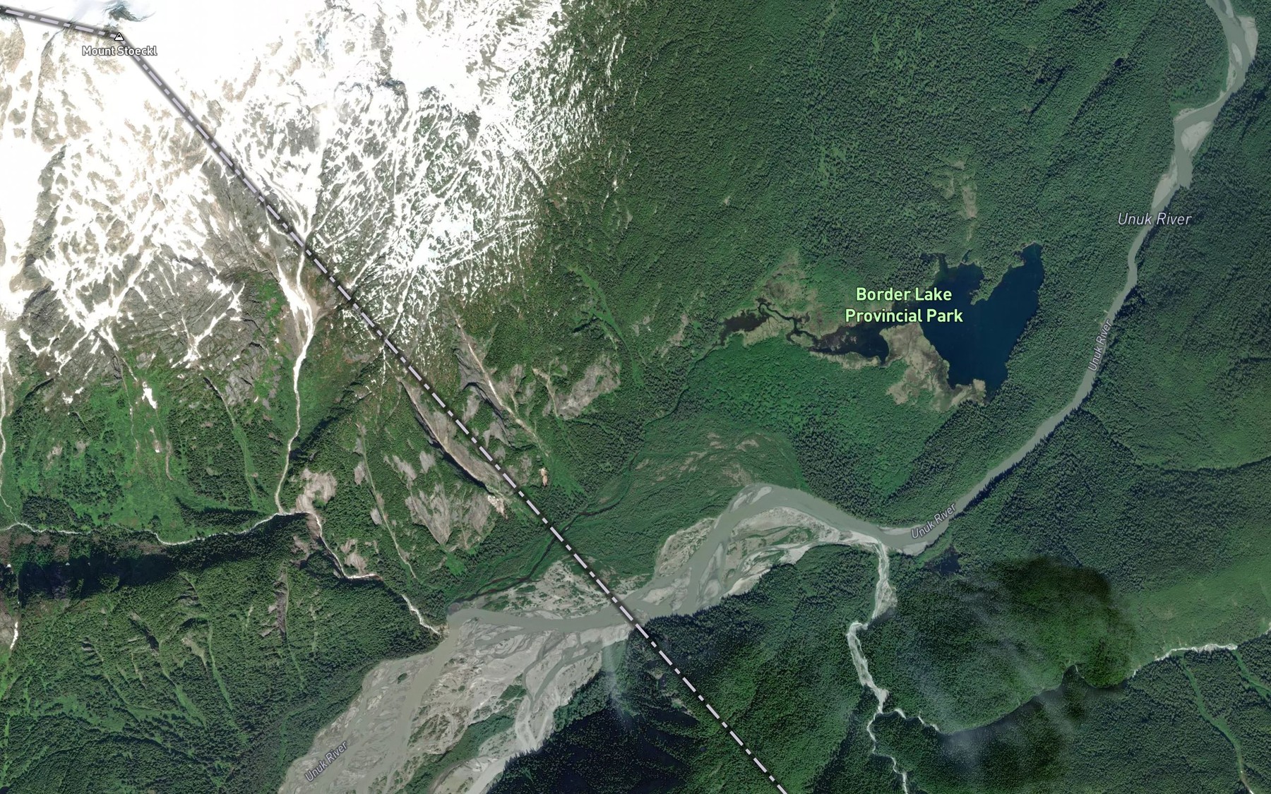 Satellite map of the Unuk River