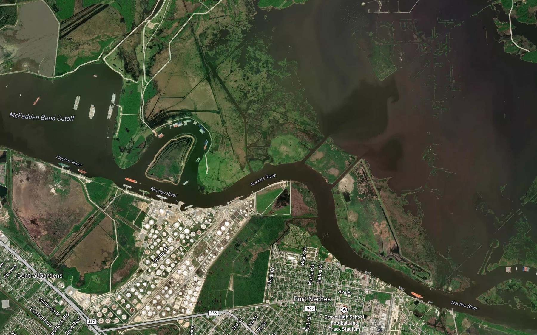 Satellite map of the Grays Bayou