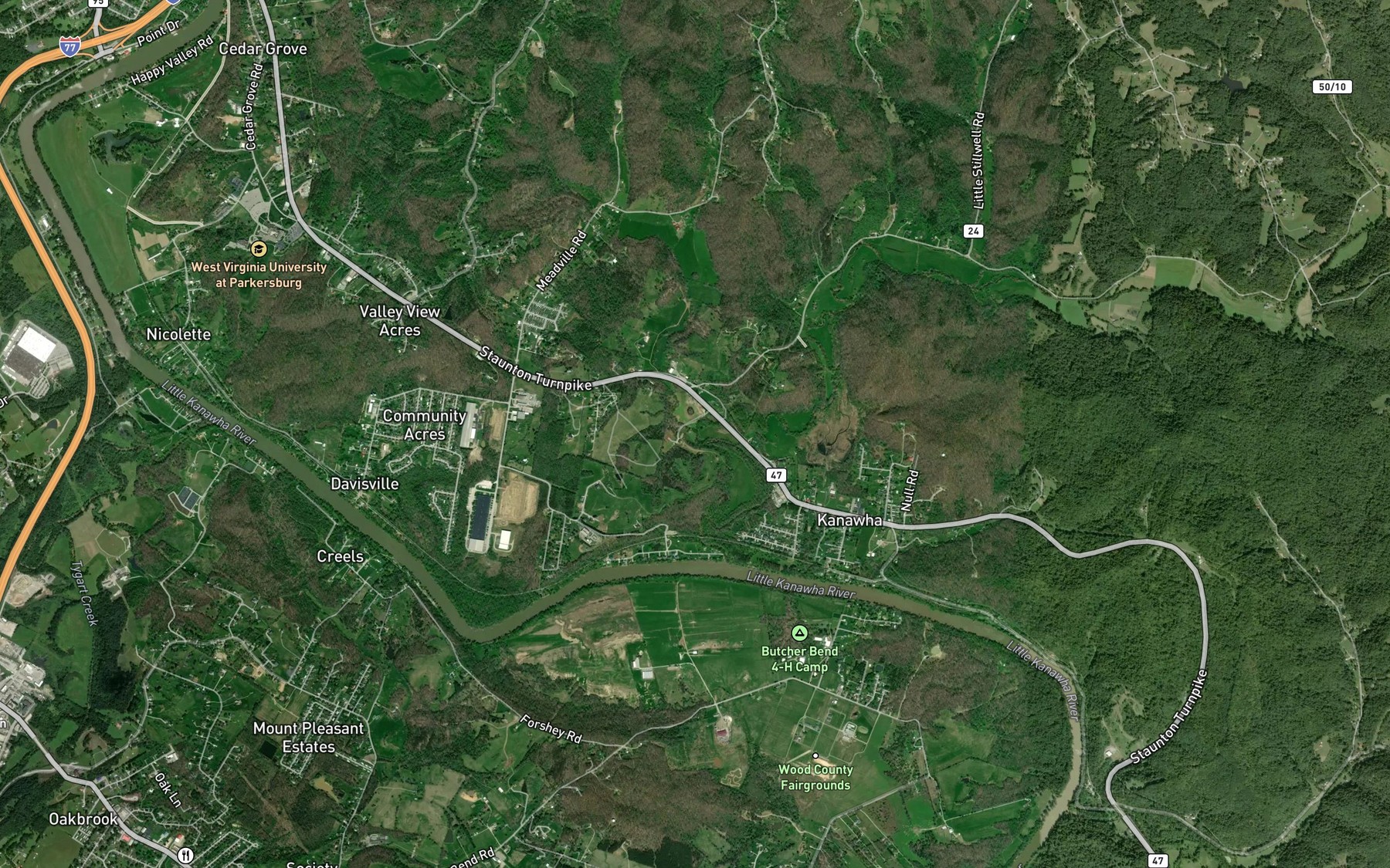 Satellite map of the Little Stillwell Creek