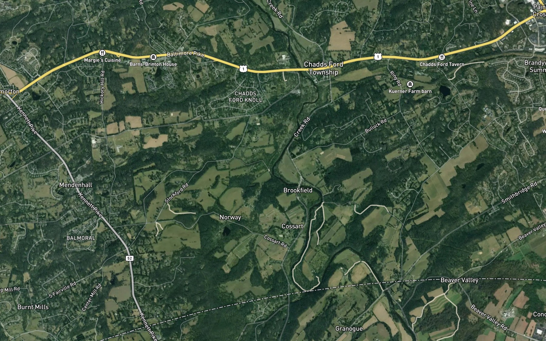 Satellite map of the Craigs Mill Run