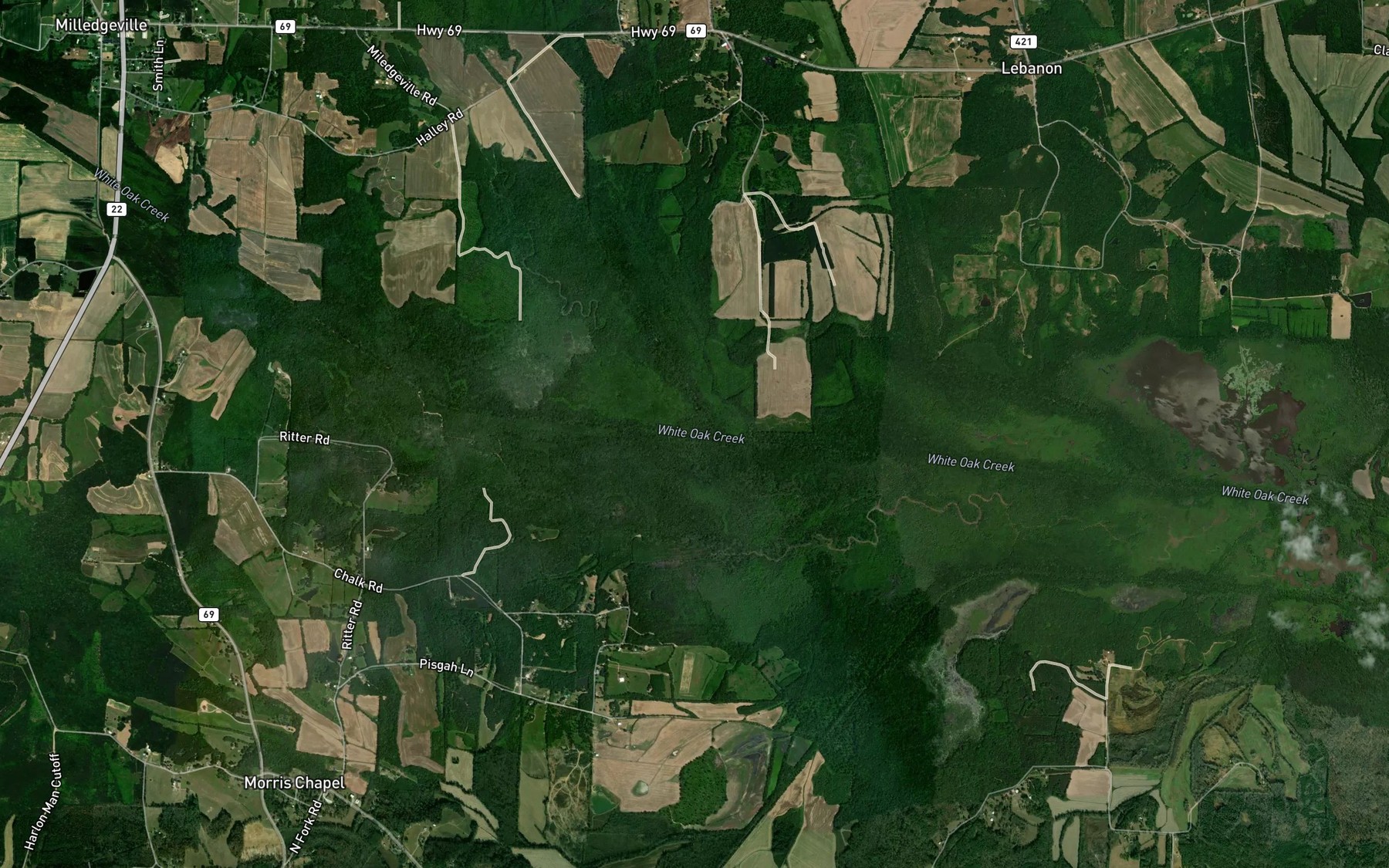 Satellite map of the White Oak Creek Canal