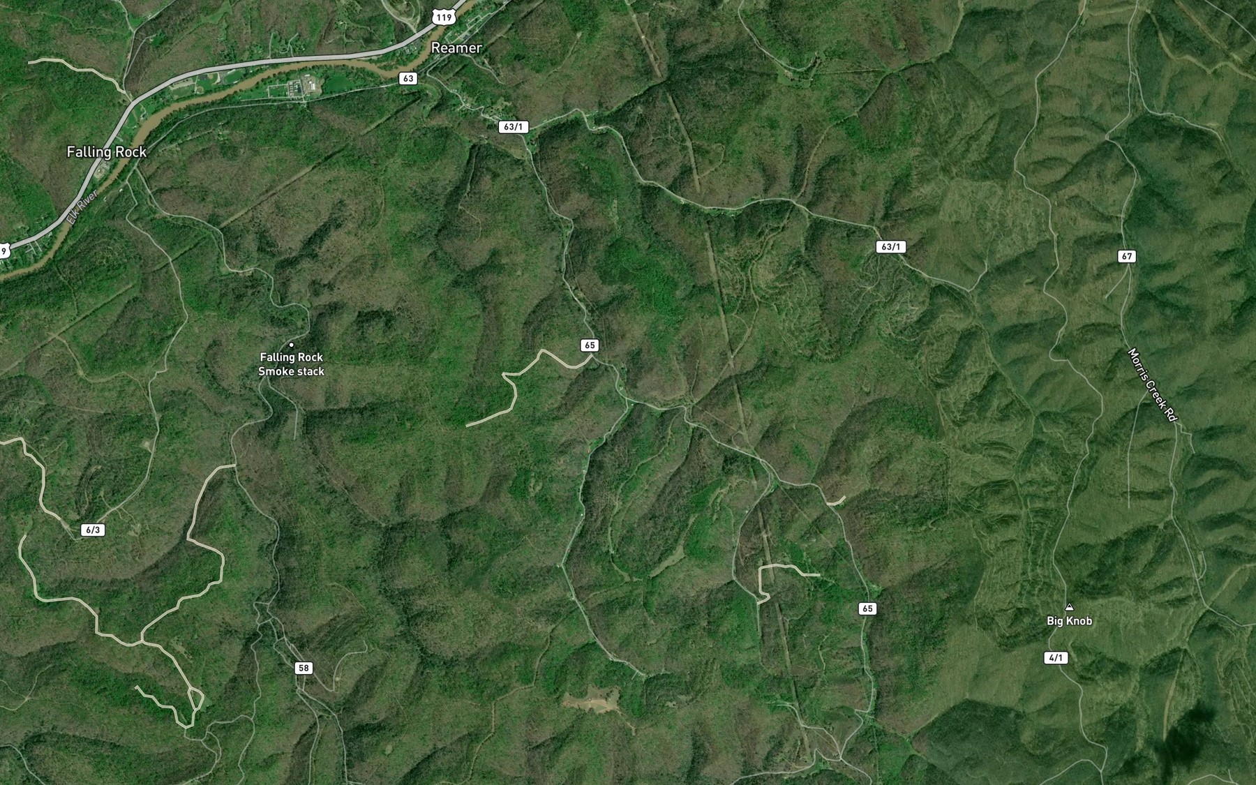 Satellite map of the Mudlick Fork