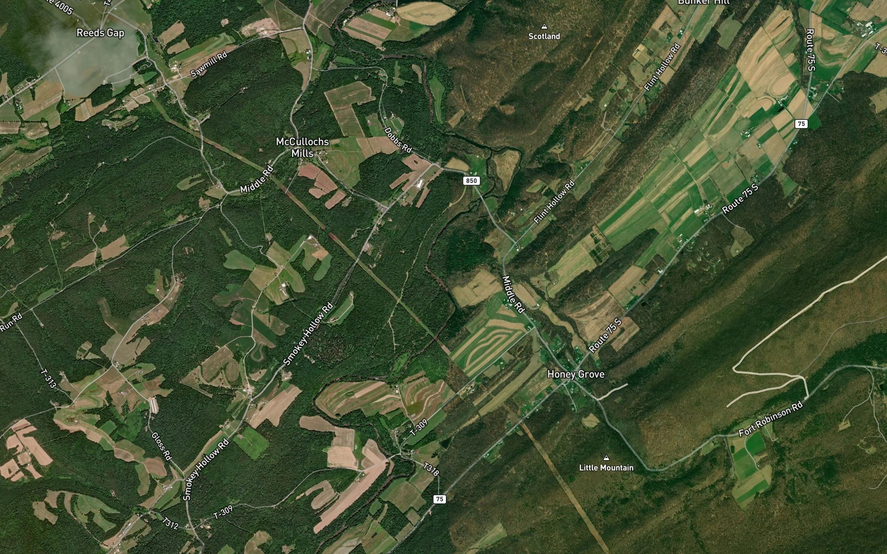 Satellite map of the Laurel Run