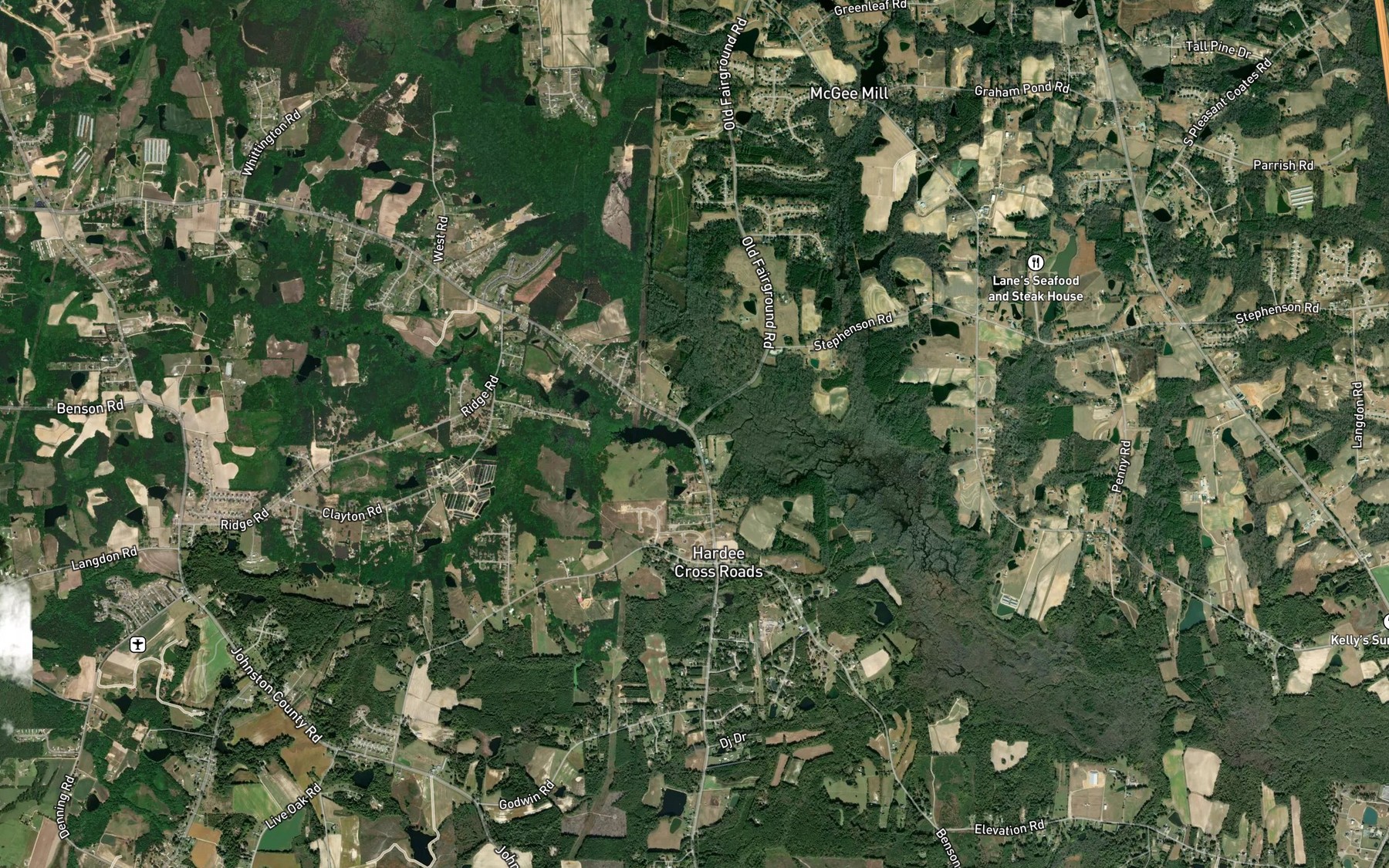 Satellite map of the Massengill Mill Pond