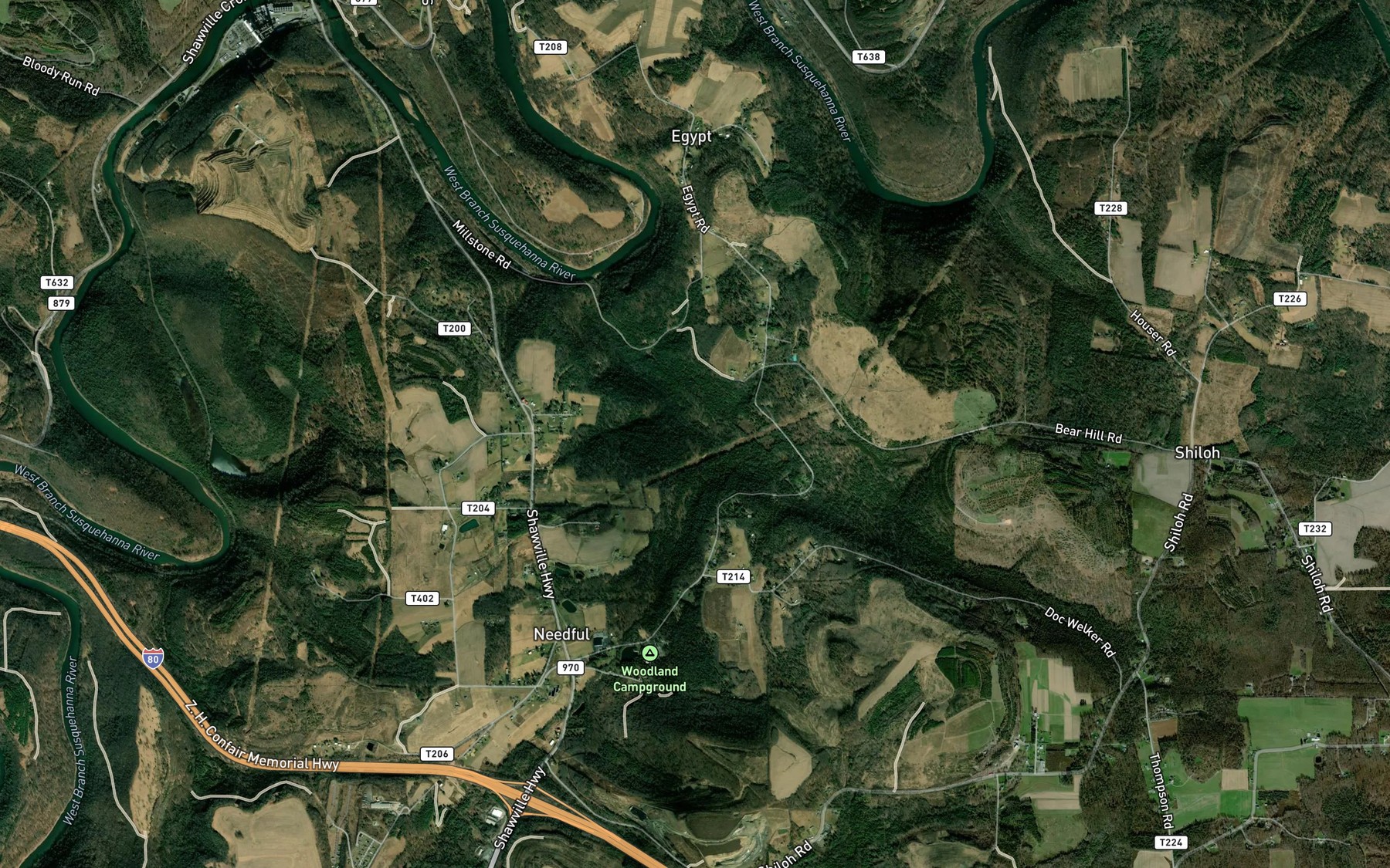 Satellite map of the Sulphur Run