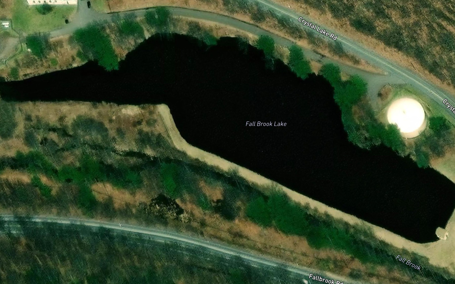 Satellite map of the Fall Brook Lake