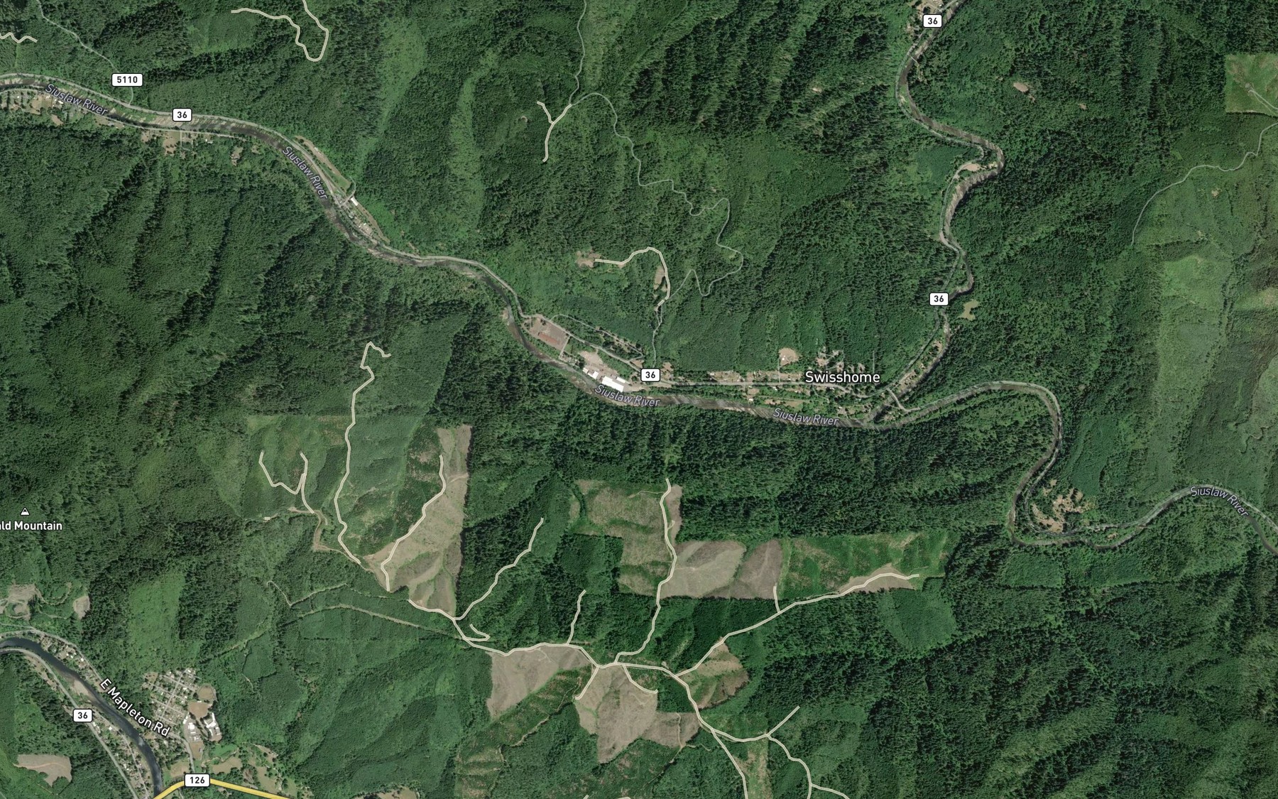 Satellite map of the Camp Creek