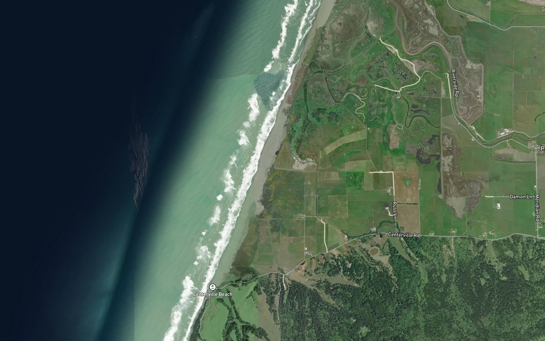 Satellite map of the Centerville Slough