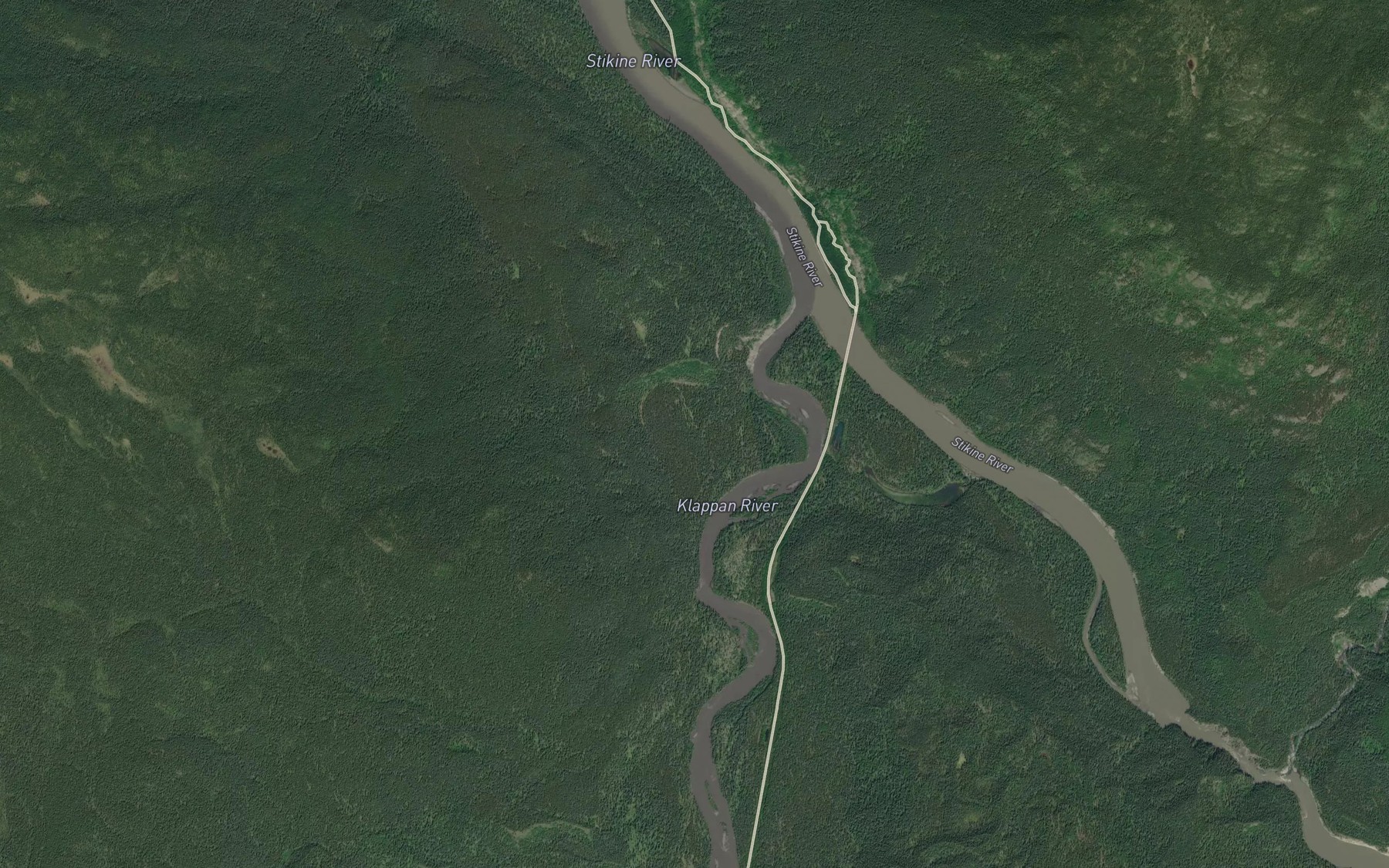 Satellite map of the Klappan River