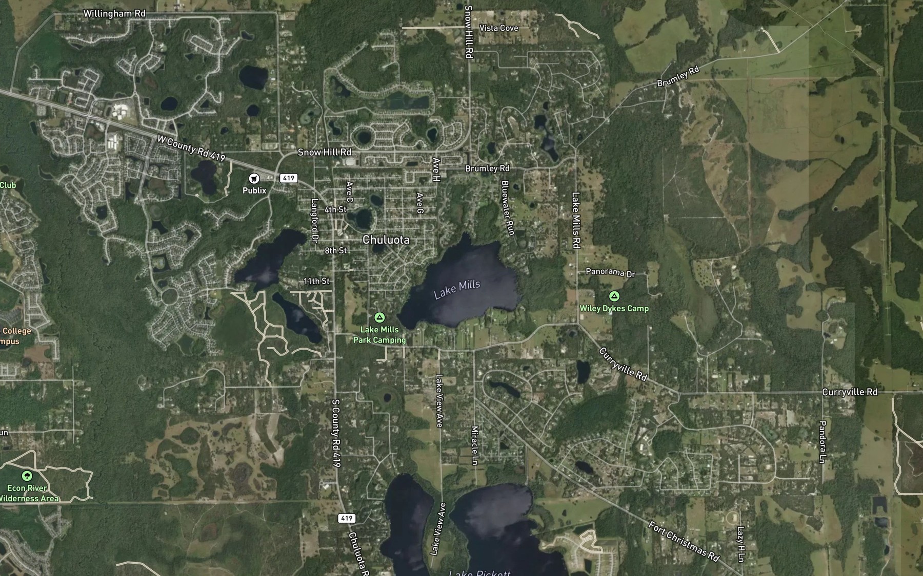 Satellite map of the Mill Lake