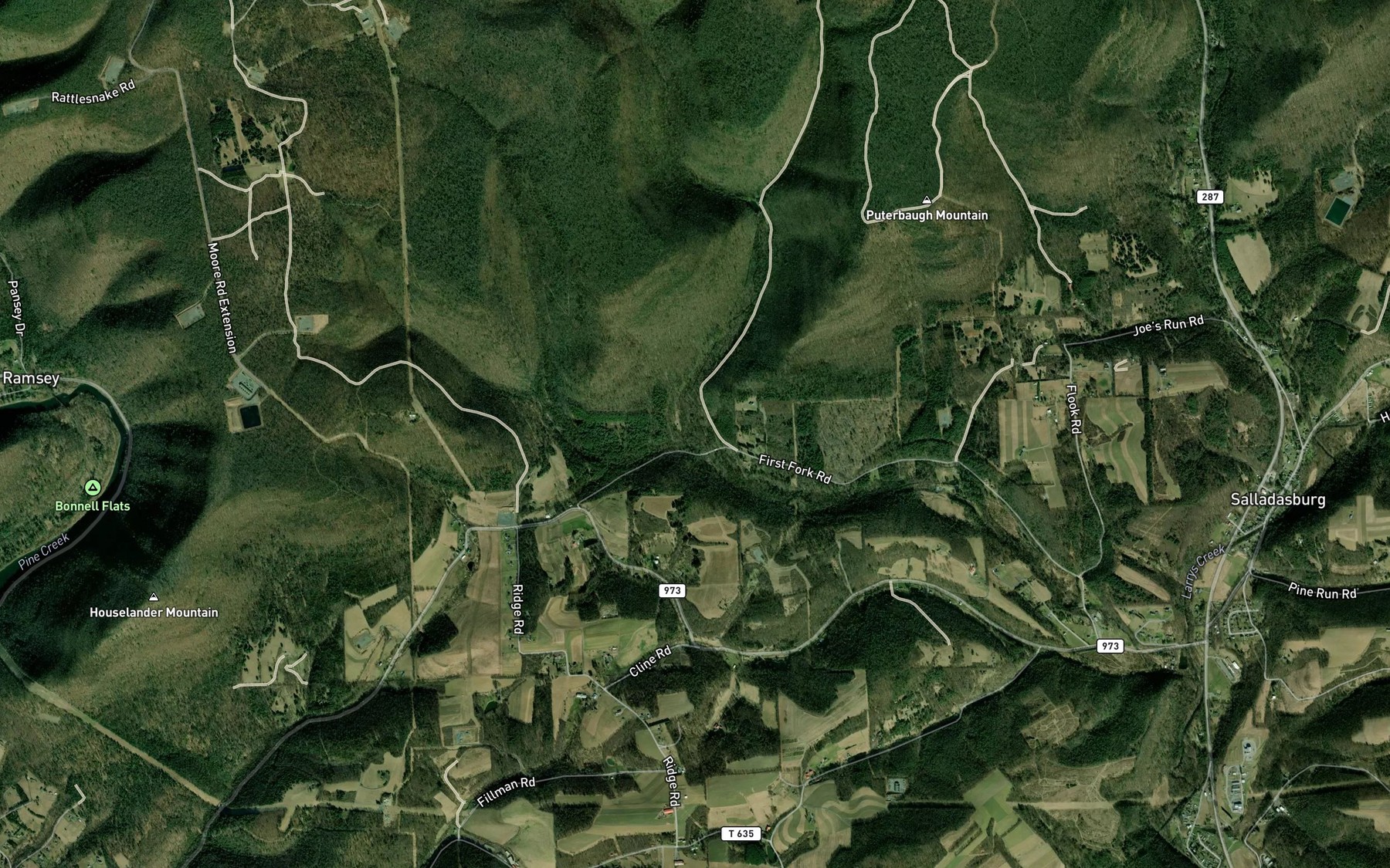Satellite map of the Tarkiln Run