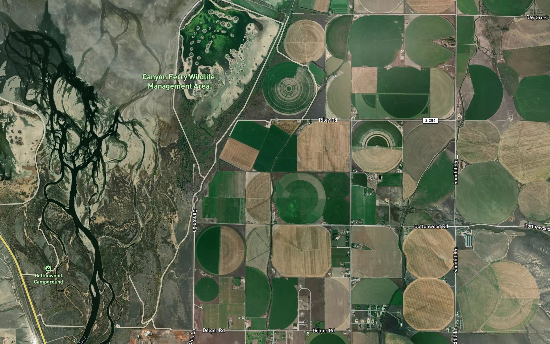Satellite map of the Cottonwood Creek