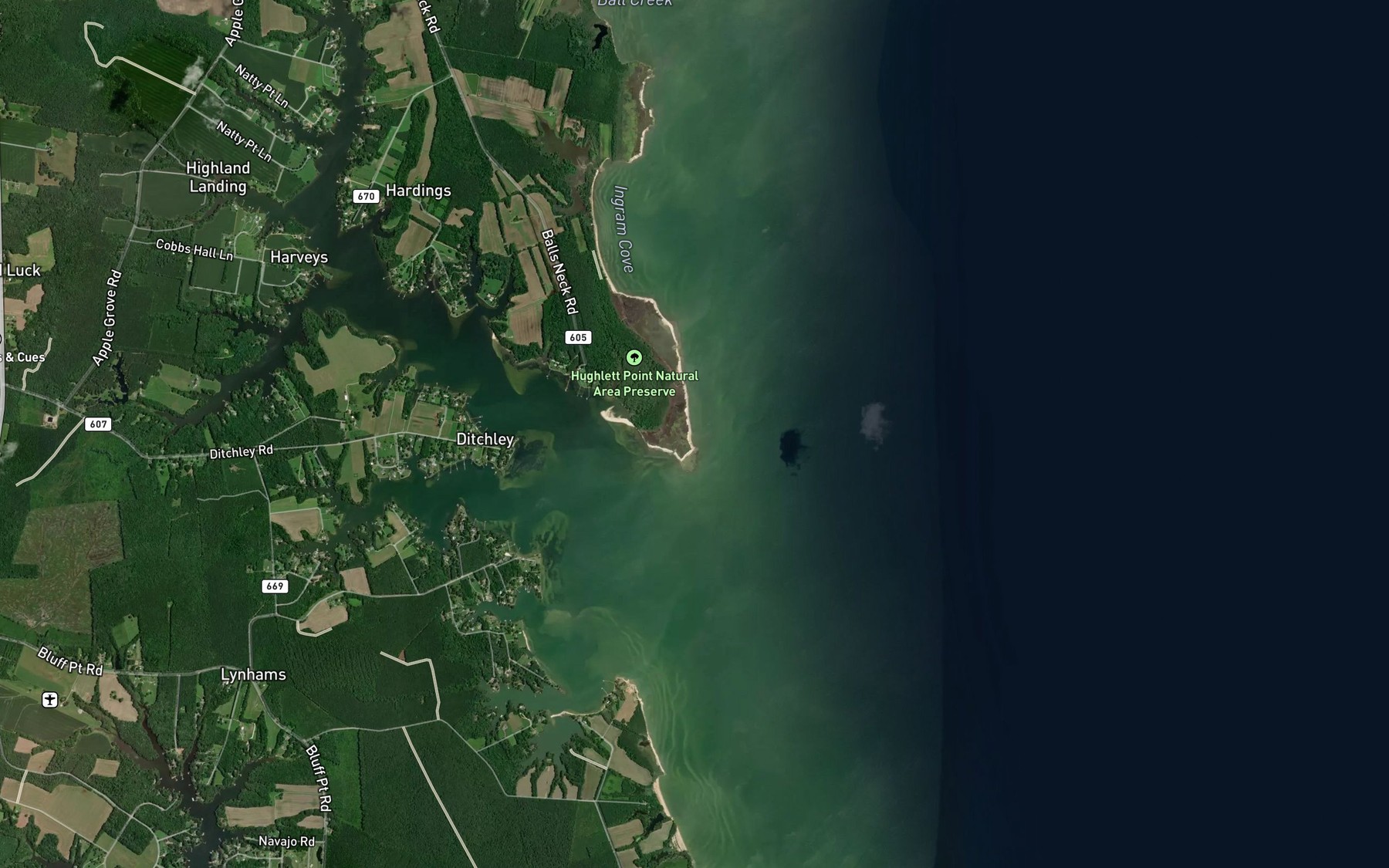 Satellite map of the Hughlett Point