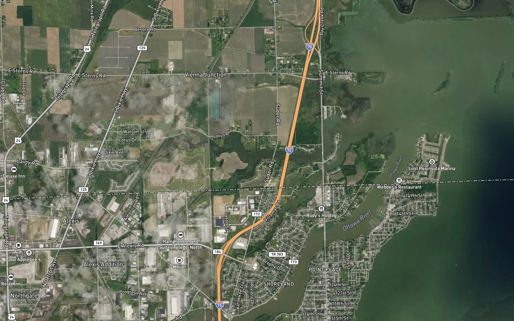 Satellite map of the Silver Creek
