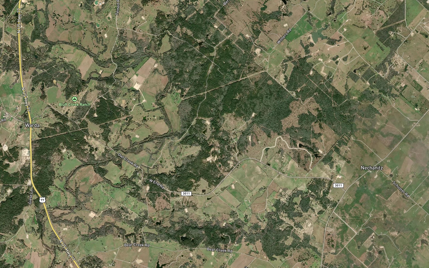 Satellite map of the Blair Creek