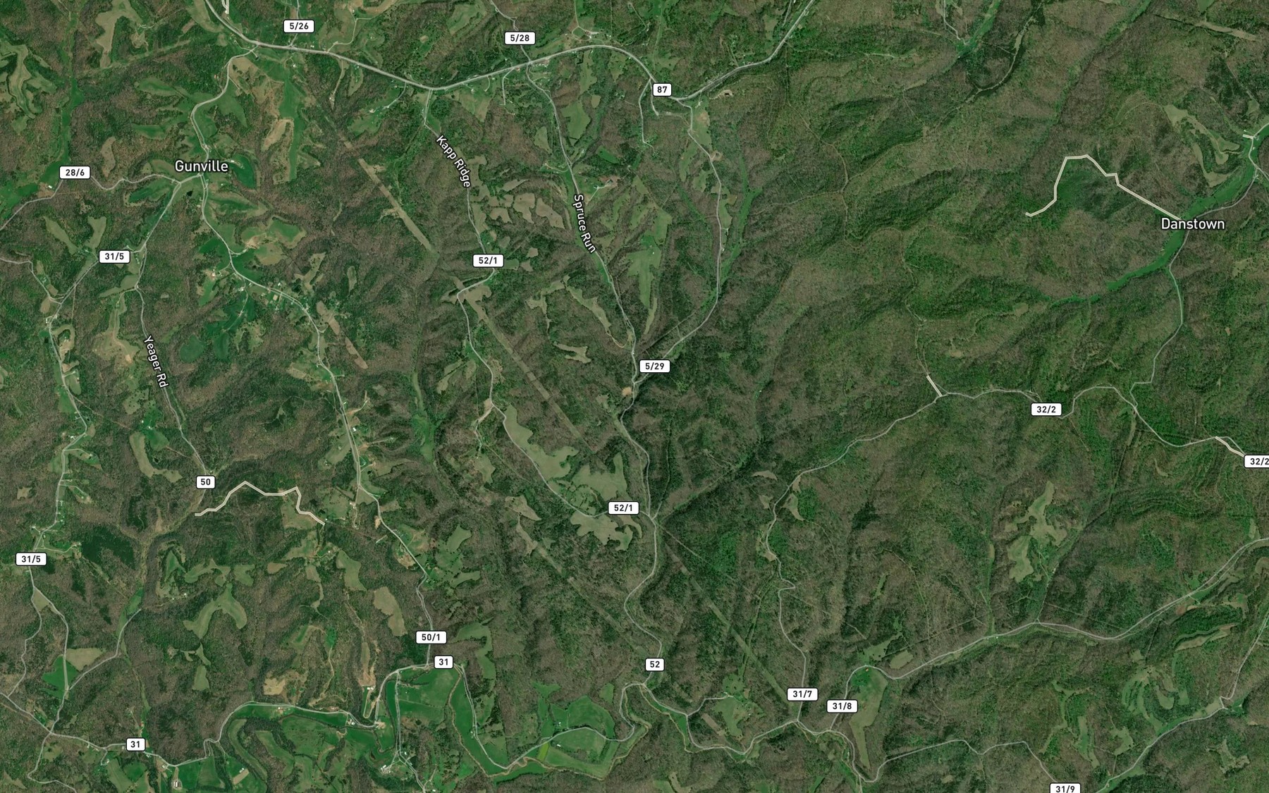 Satellite map of the Horse Cave Run