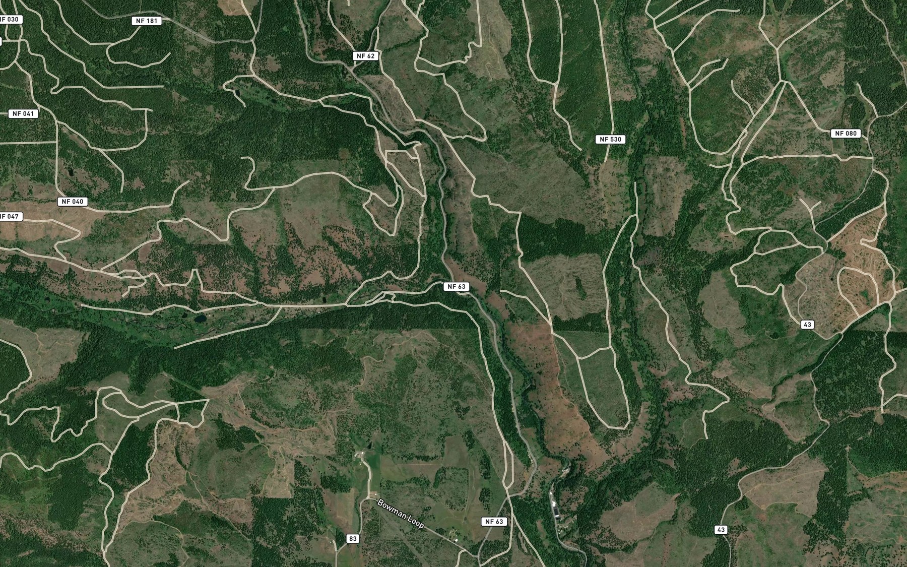 Satellite map of the Little Lookingglass Creek