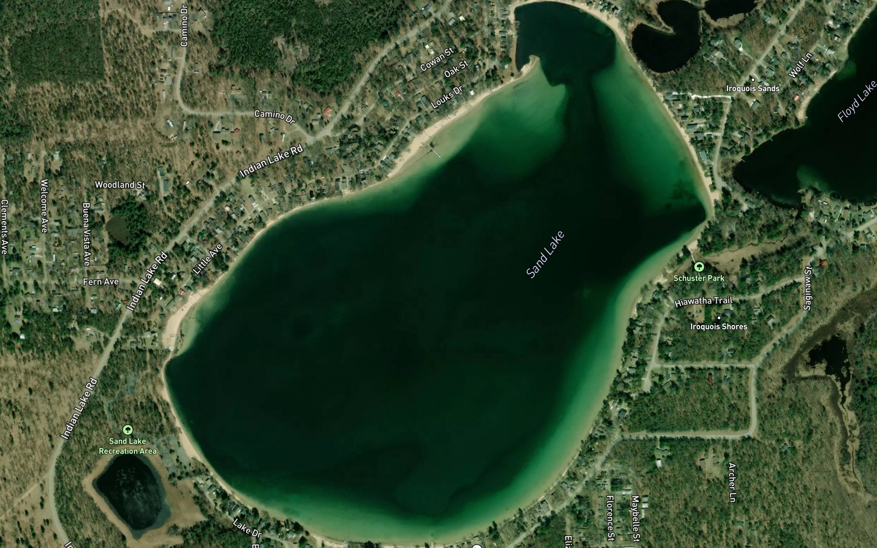 Satellite map of the Sand Lake
