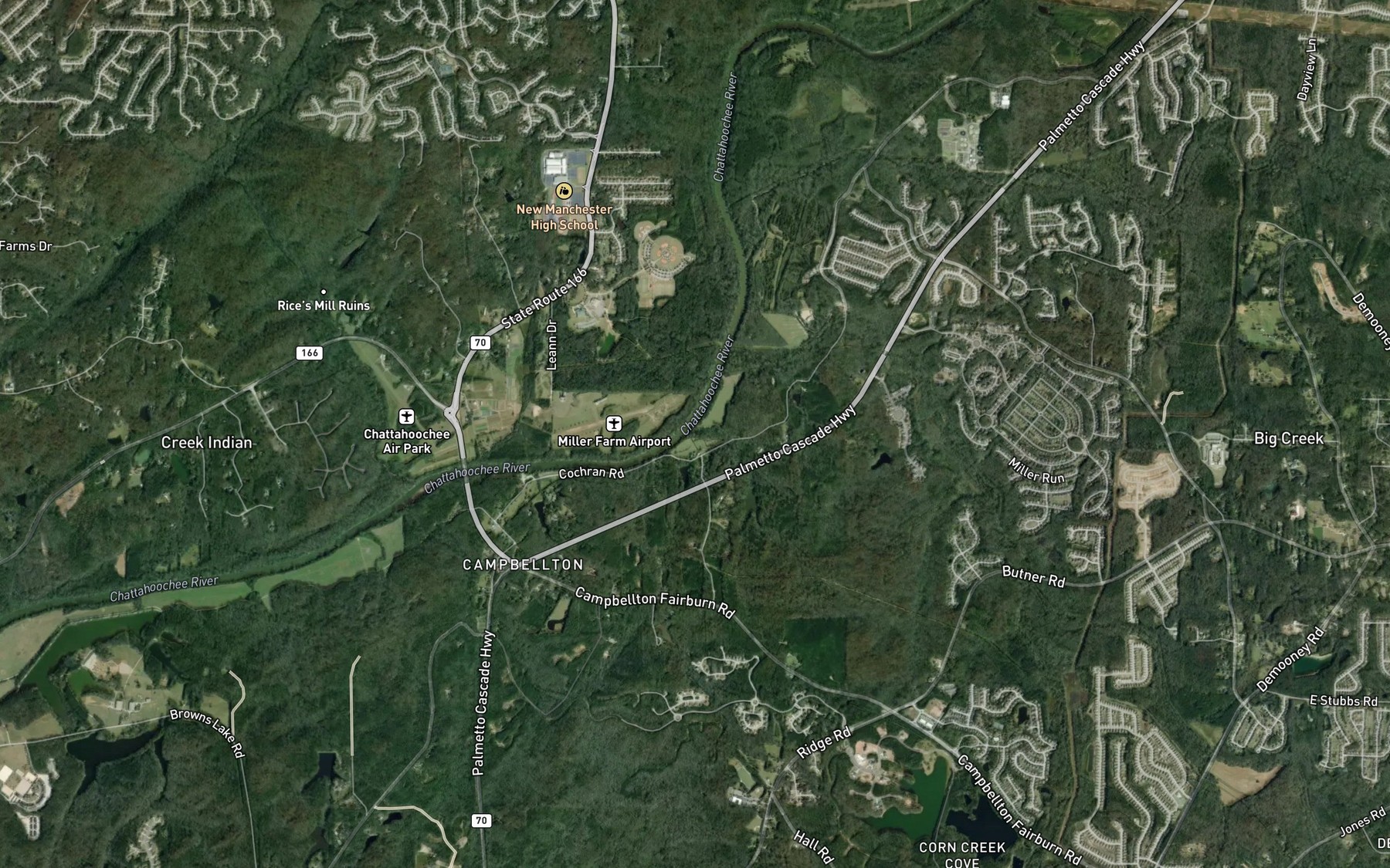 Satellite map of the Brock Branch