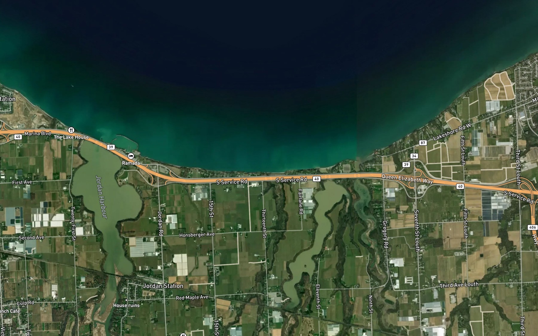 Satellite map of the Eighteen Mile Creek