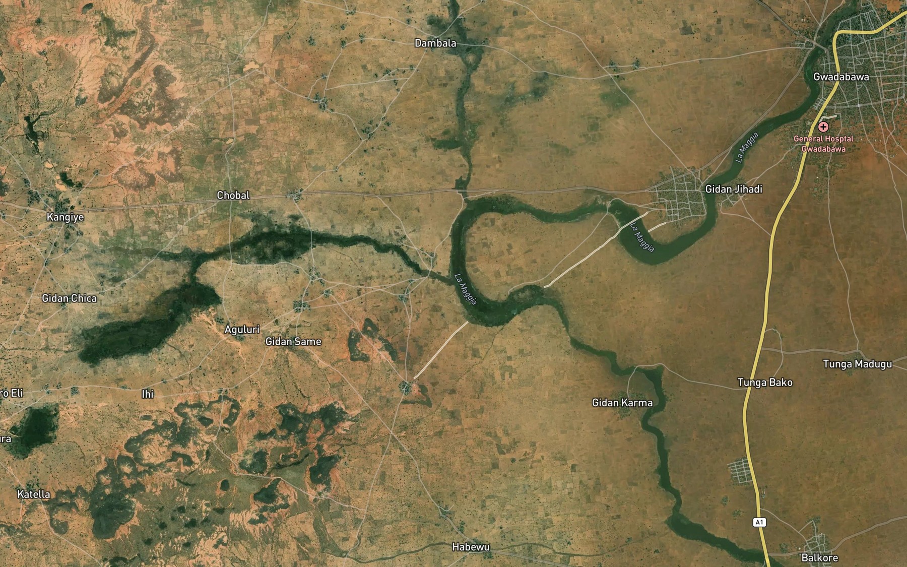 Satellite map of the River Shela