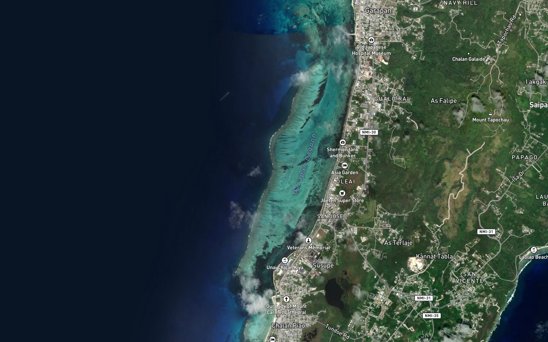 Satellite map of the West Coast Barrier Reef Awash