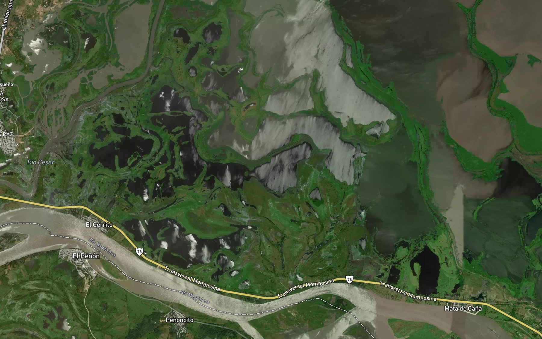 Satellite map of the Cienaga La Ceibita