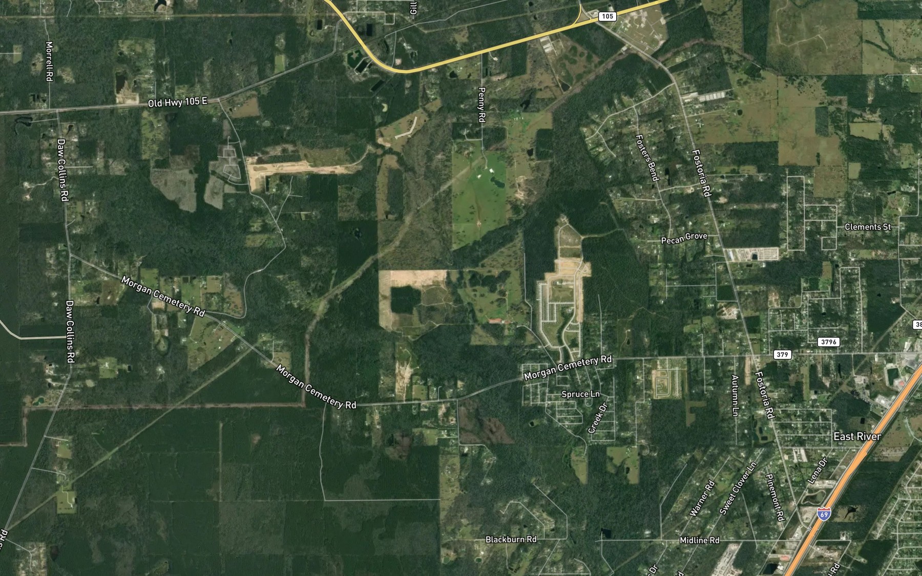 Satellite map of the Bee Branch