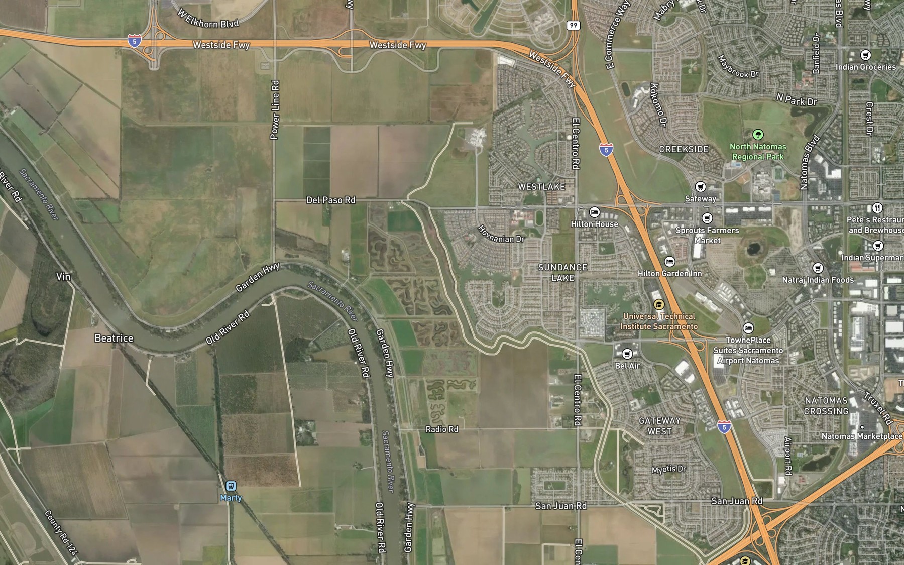 Satellite map of the Fishermans Lake