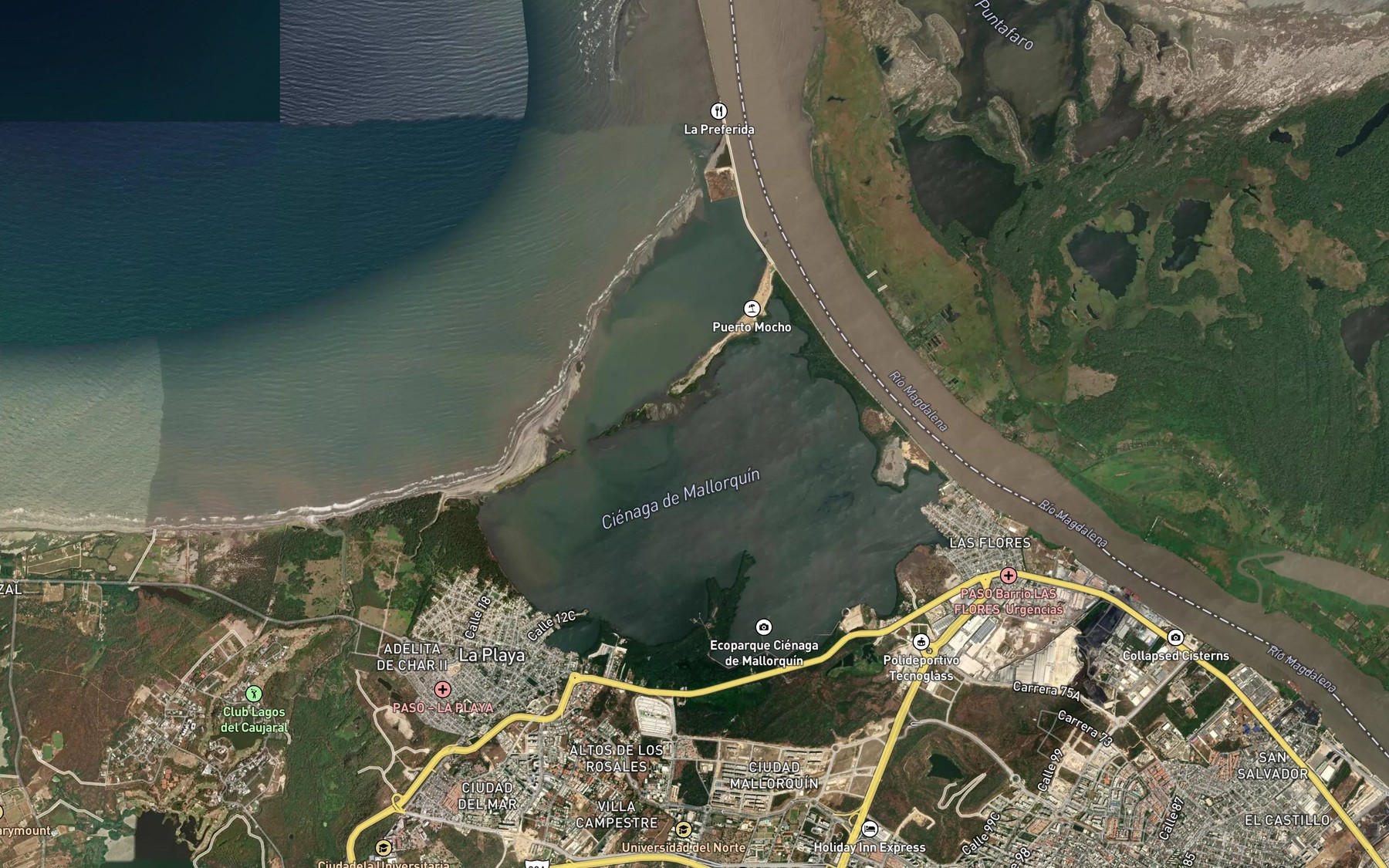 Satellite map of the Cienaga de La Playa