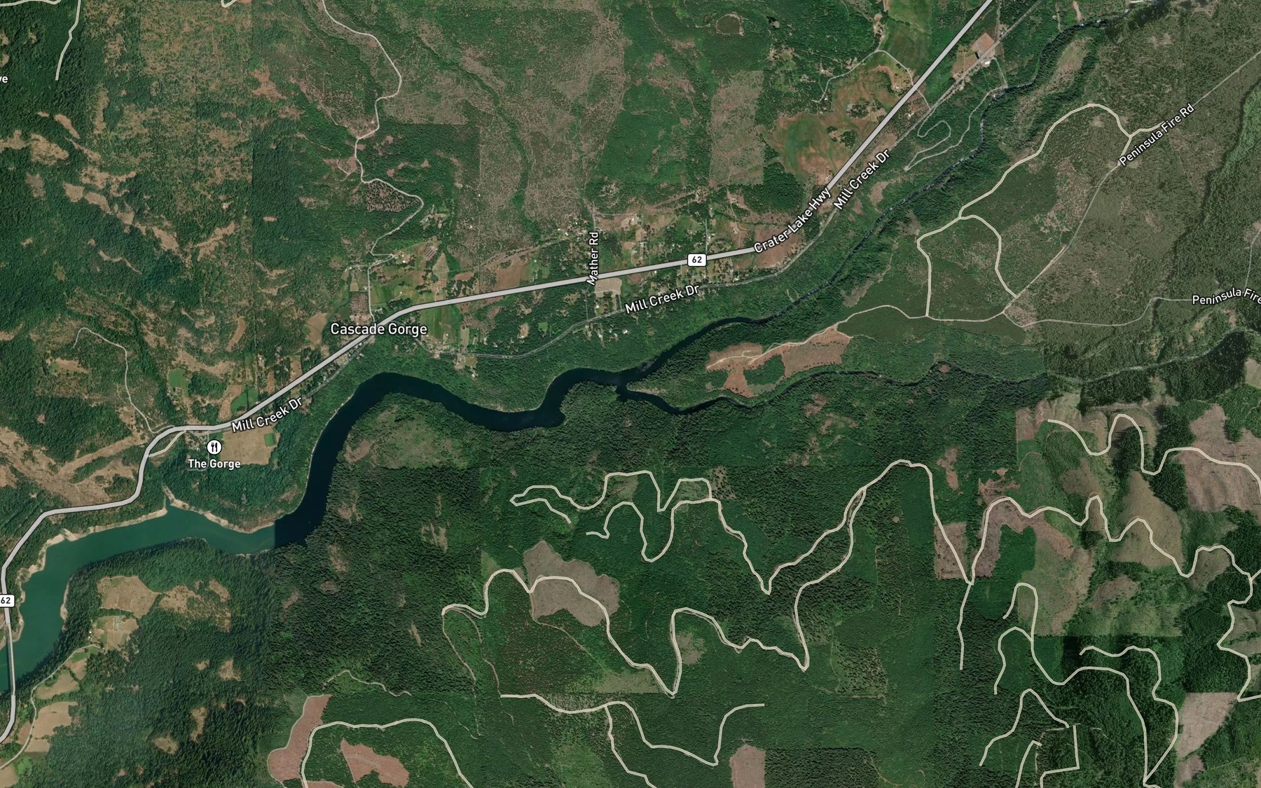 Satellite map of the South Fork Rogue River