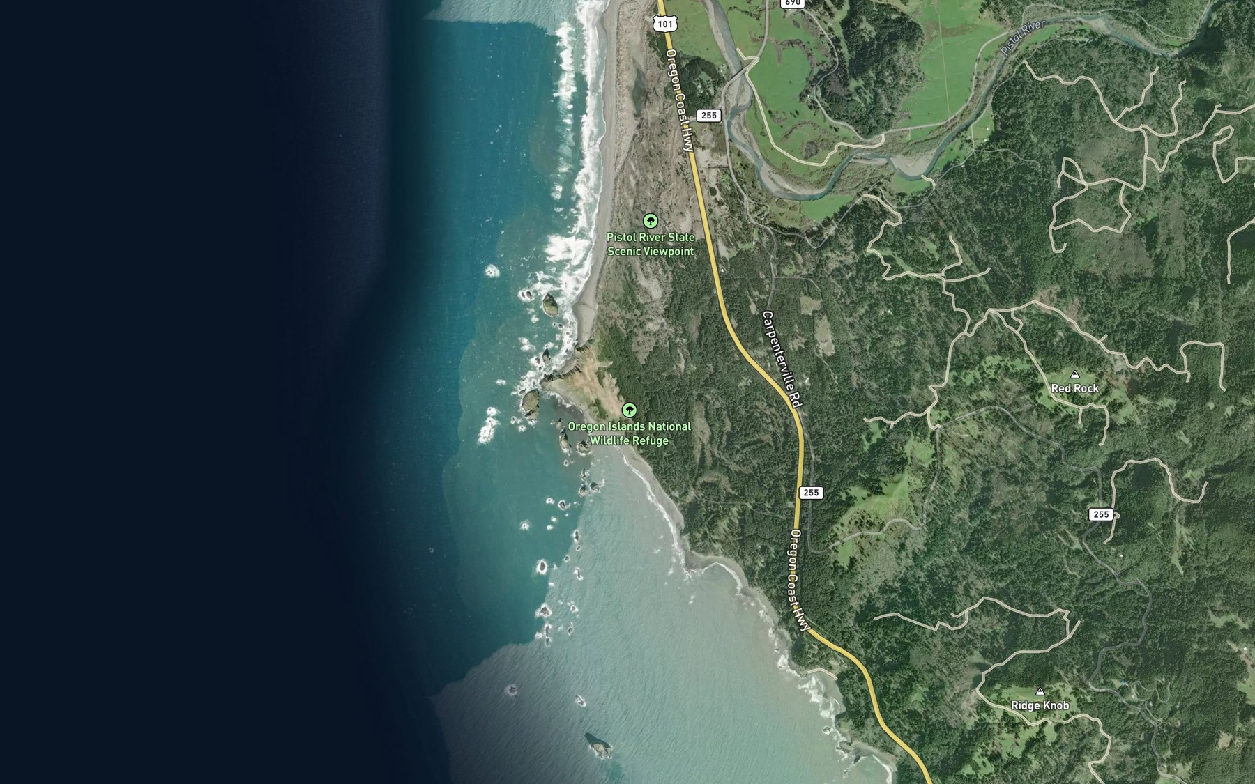 Satellite map of the Hidden Creek